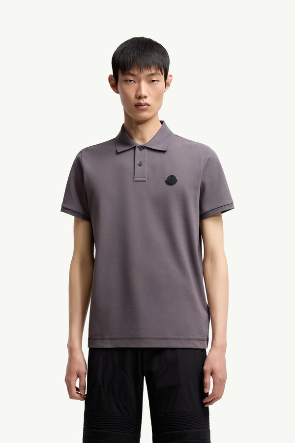 Logo Patch Cotton Piquet Polo Shirt Men Dark Gray Moncler 3