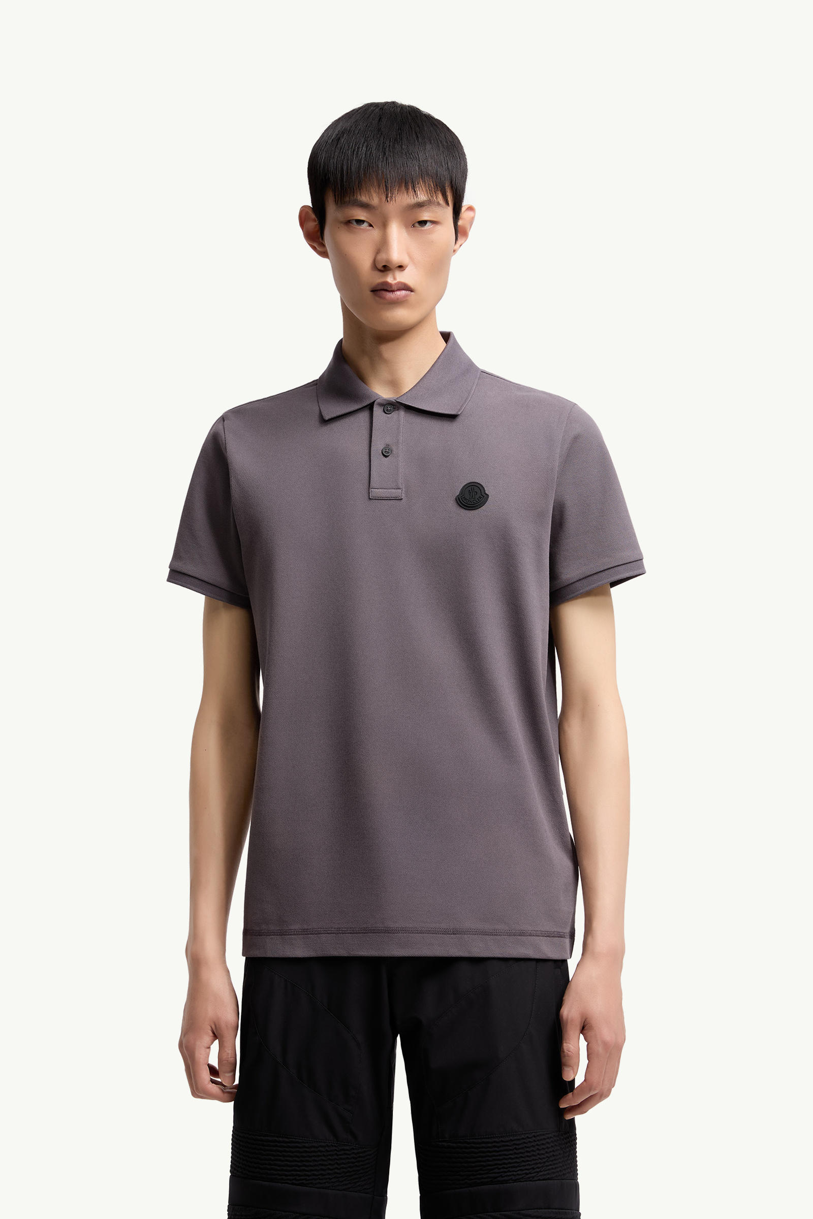 Polo en piqué de coton à empiècement logo Hommes Gris foncé Moncler 3