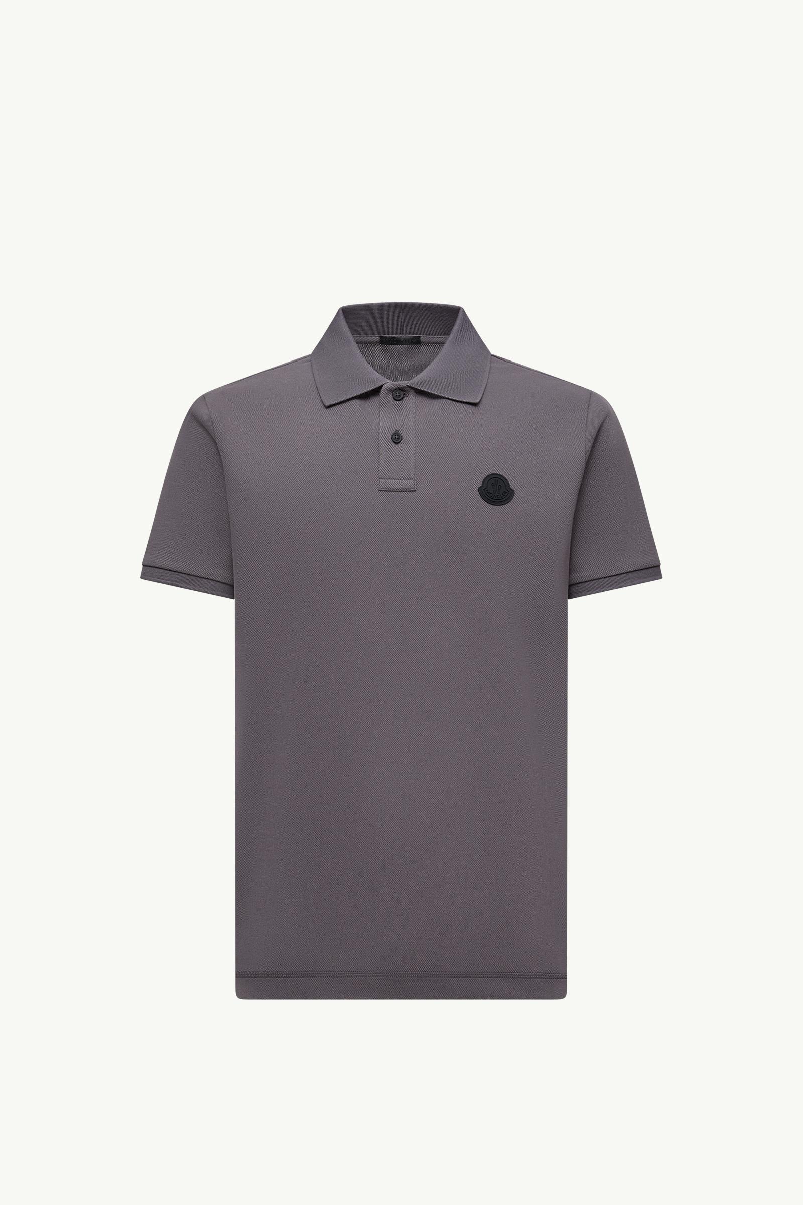 Dark Grey Logo Patch Cotton Piquet Polo Shirt - Polos & T-shirts