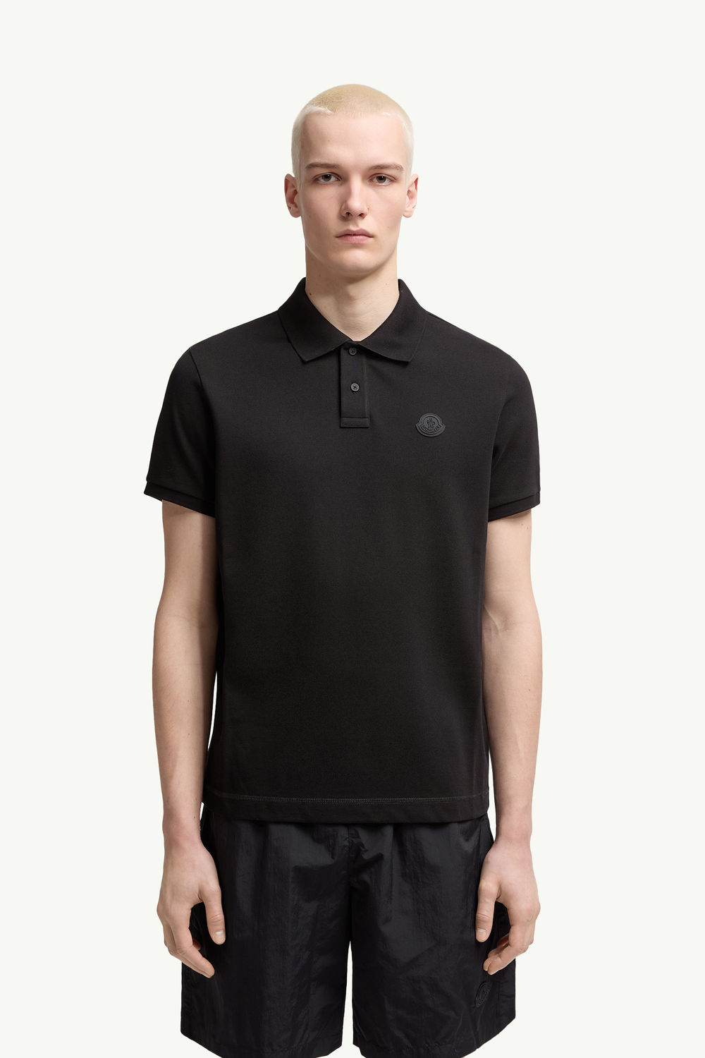 Logo Patch Cotton Piquet Polo Shirt Men Black Moncler 3