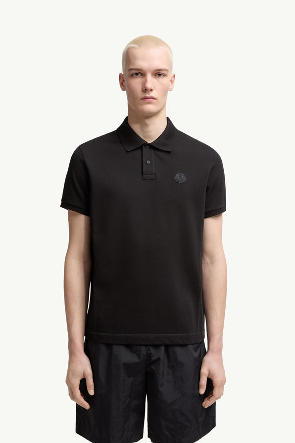 Logo Patch Cotton Piquet Polo Shirt Men Black Moncler 3