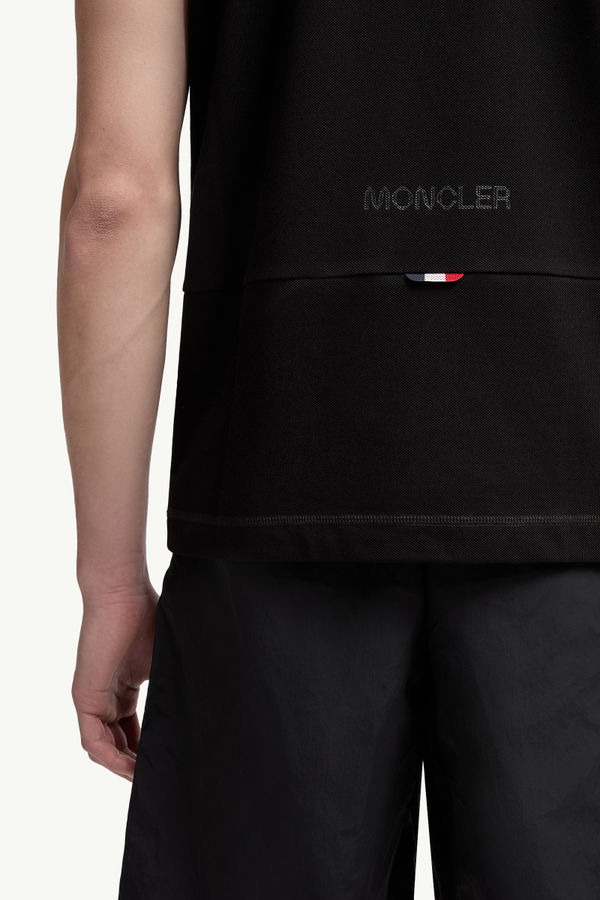 Polo en piqué de coton à empiècement logo Hommes Noir Moncler 5