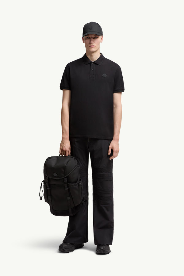 Logo Cotton Piquet Polo Shirt Men Black Moncler 0