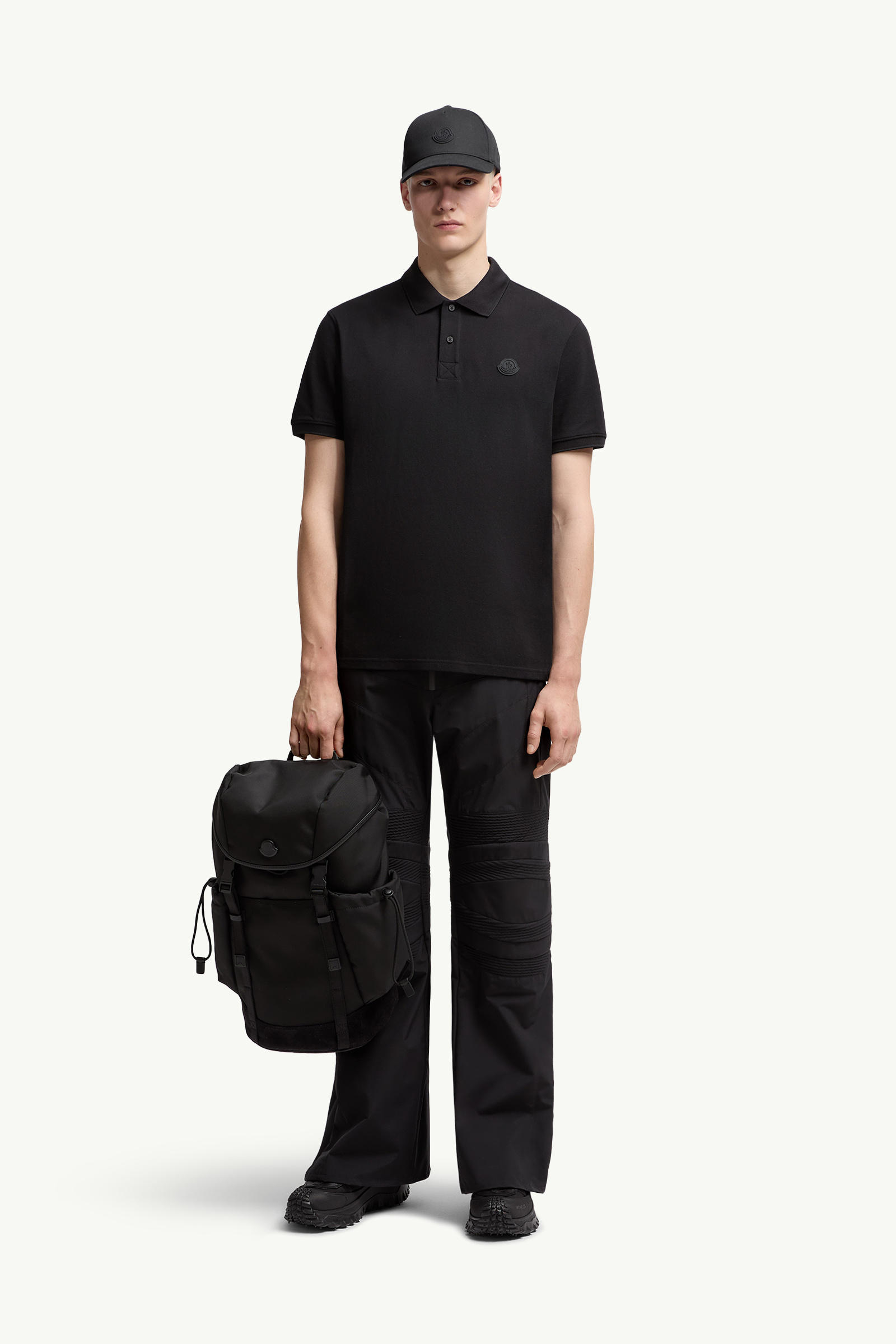 Logo Cotton Piquet Polo Shirt Men Black Moncler 0