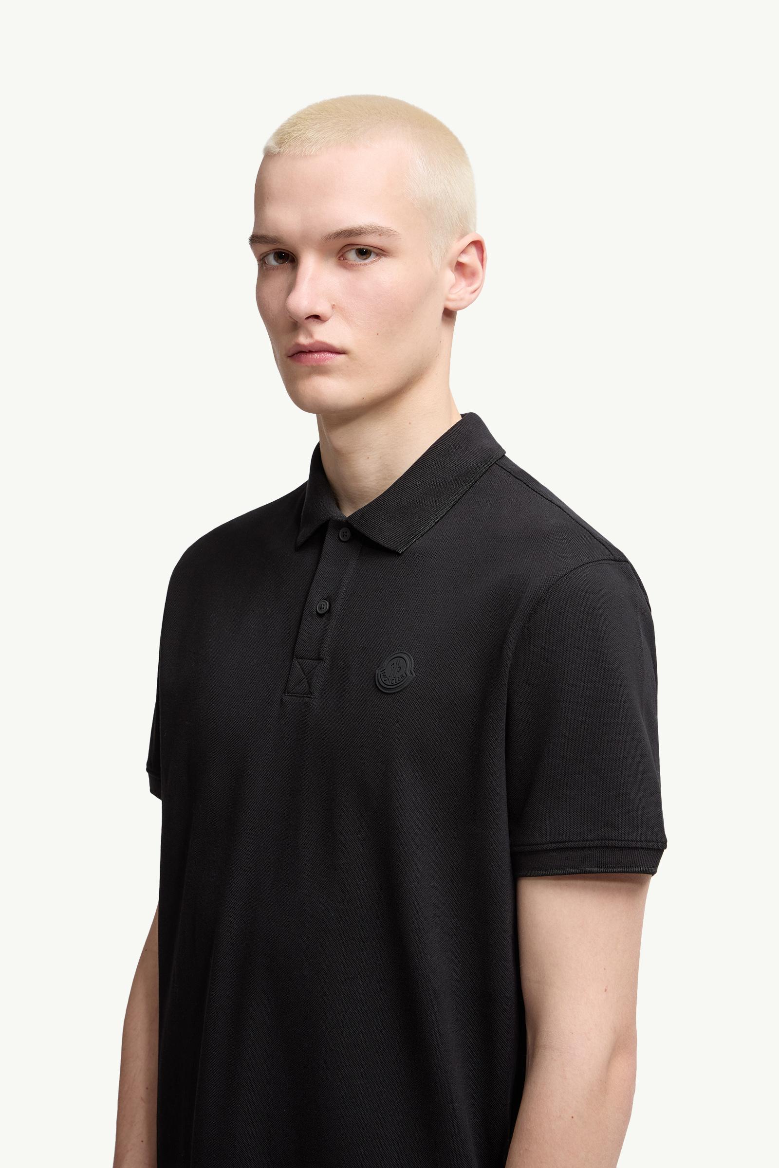 Logo Cotton Piquet Polo Shirt Men Black Moncler 1