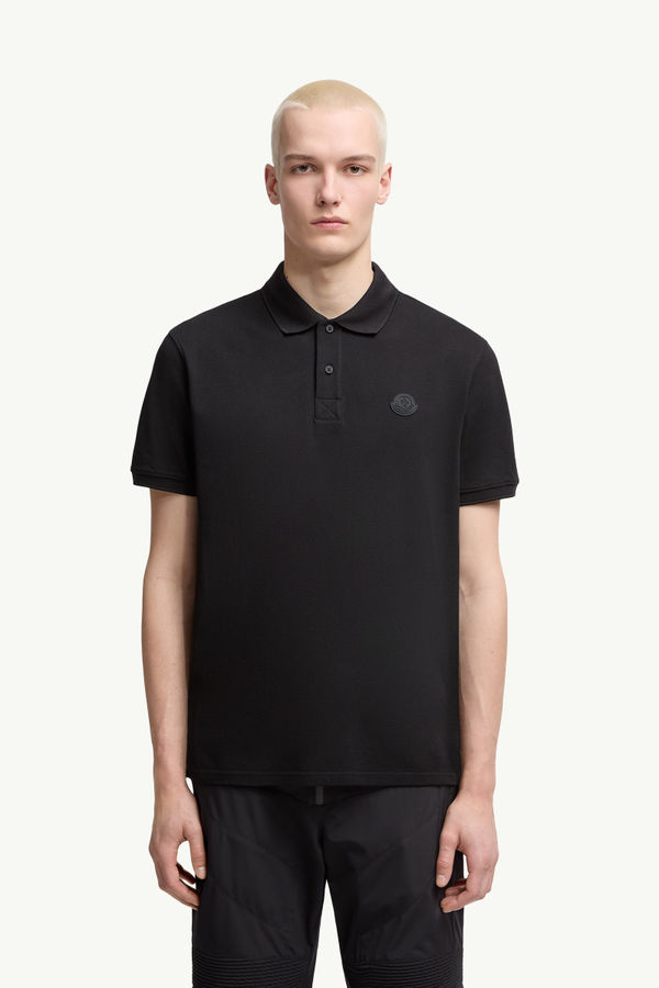Logo Cotton Piquet Polo Shirt Men Black Moncler 3