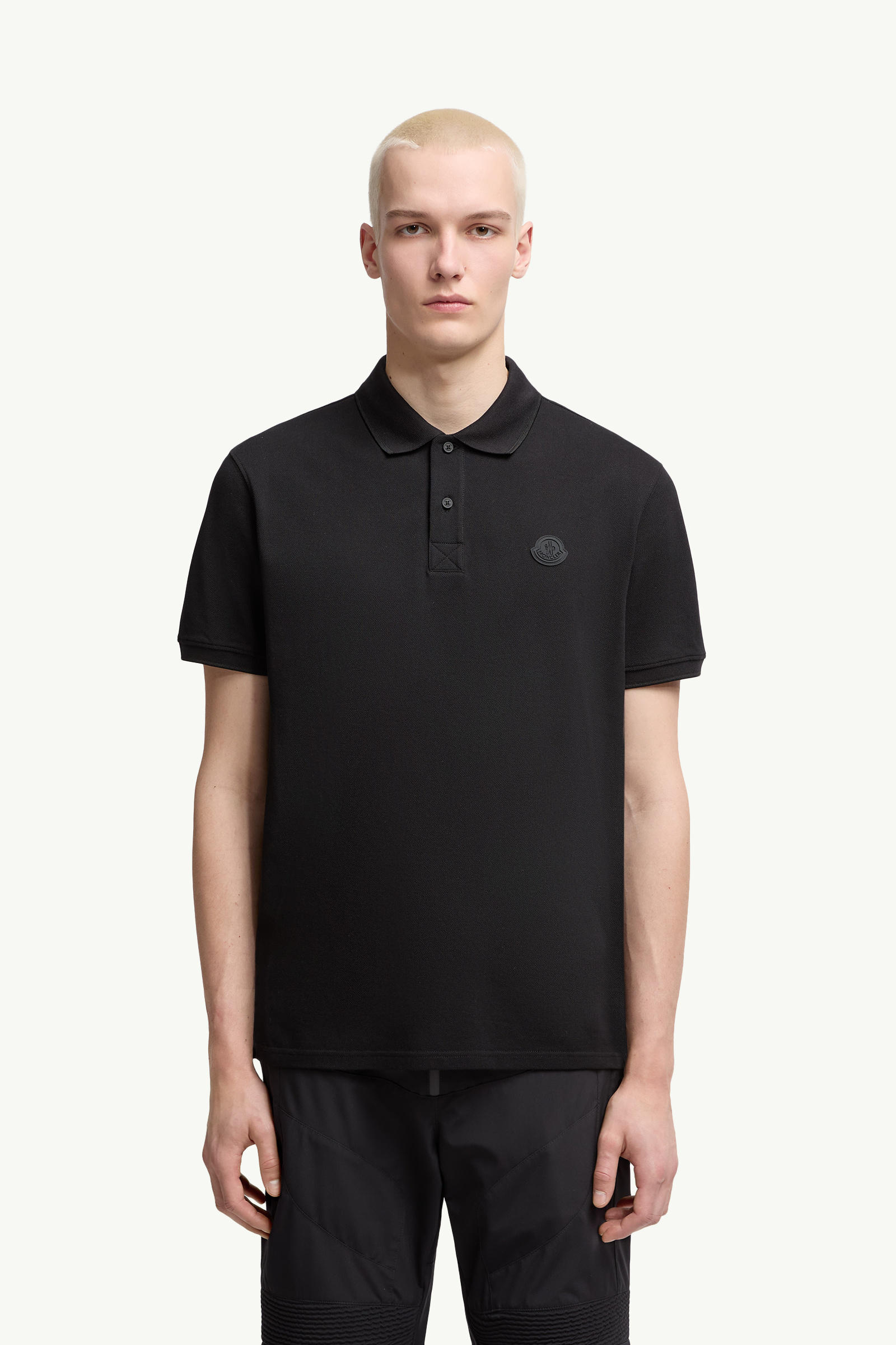 Logo Cotton Piquet Polo Shirt Men Black Moncler 3