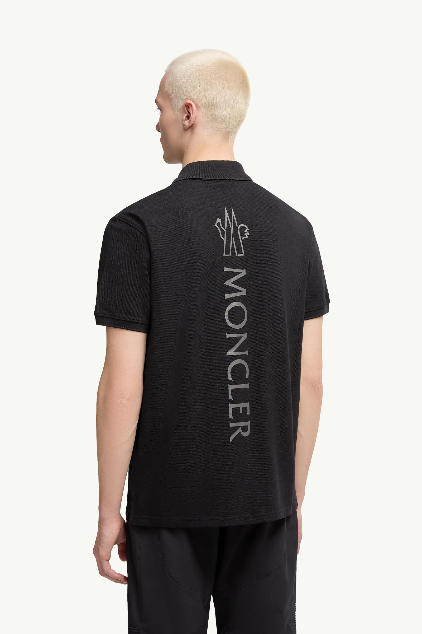 Logo Cotton Piquet Polo Shirt Men Black Moncler 4