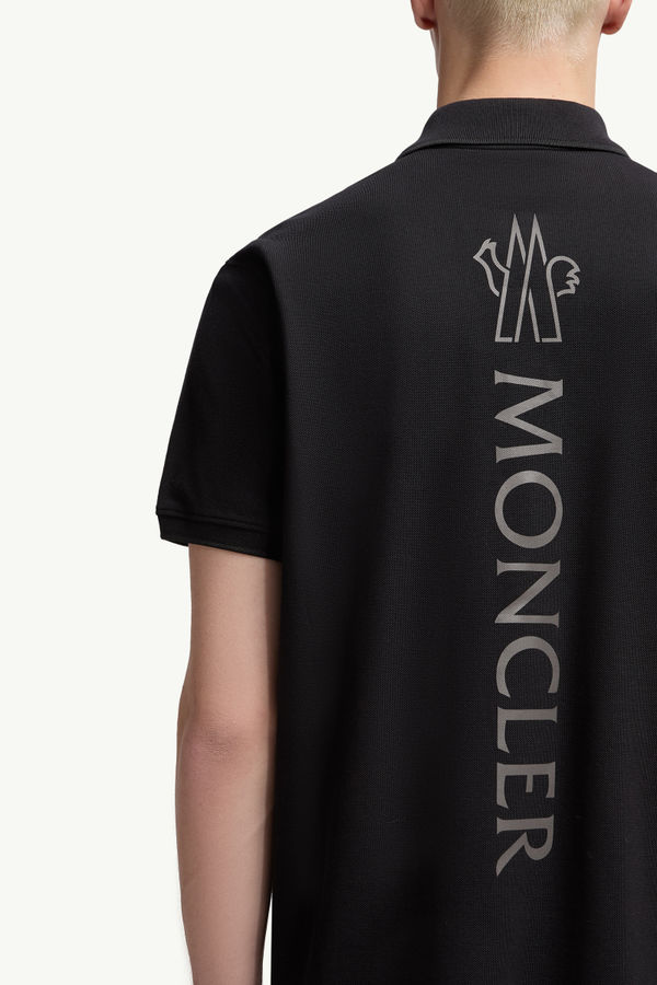 Logo Cotton Piquet Polo Shirt Men Black Moncler 5