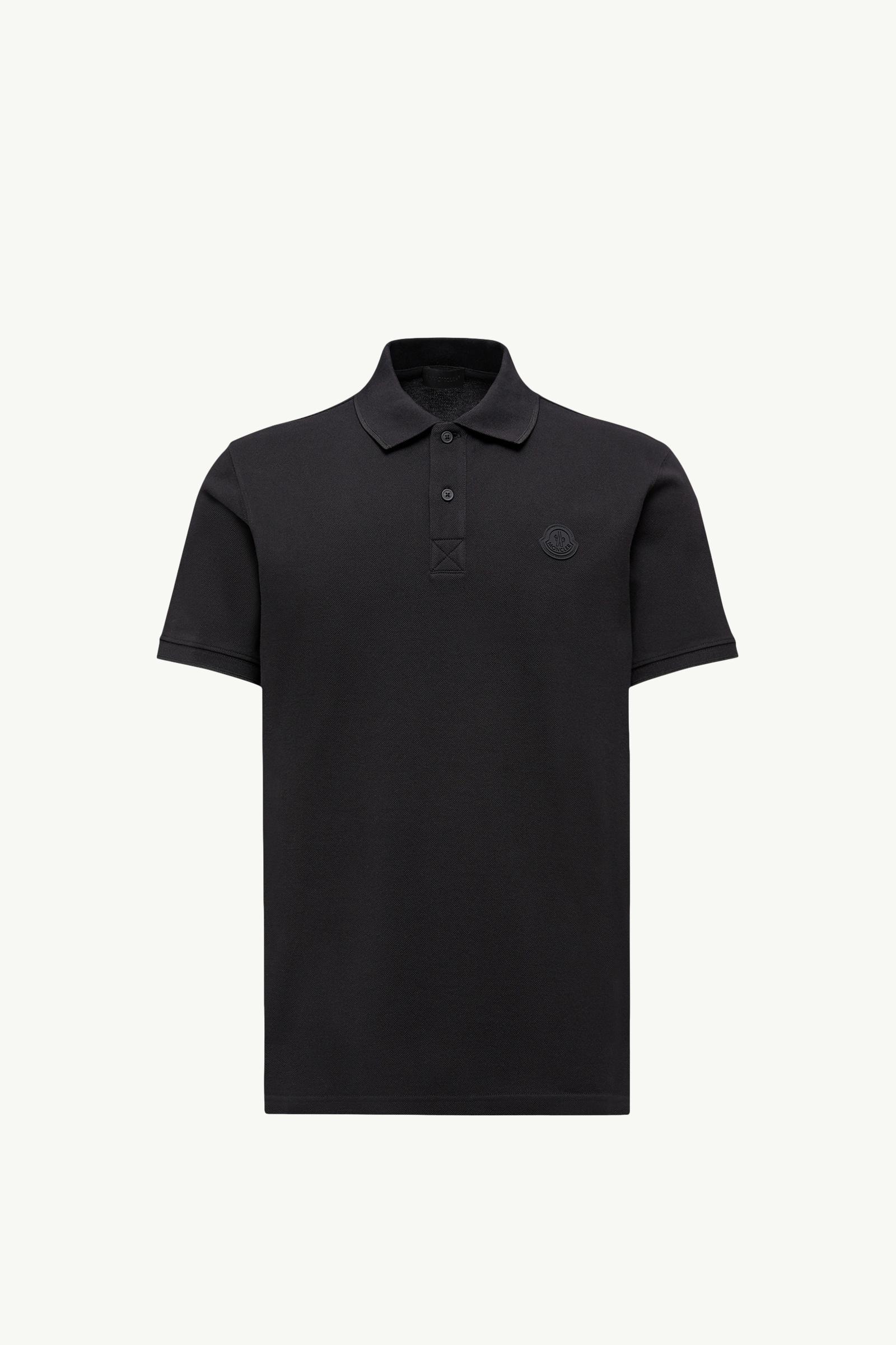 MONCLER ブラック ポロシャツ　XL Black Logo Patch Cotton Polo Shirt - Polos & T-shirts for