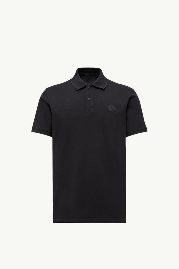 Logo Cotton Piquet Polo Shirt Men Black Moncler 2