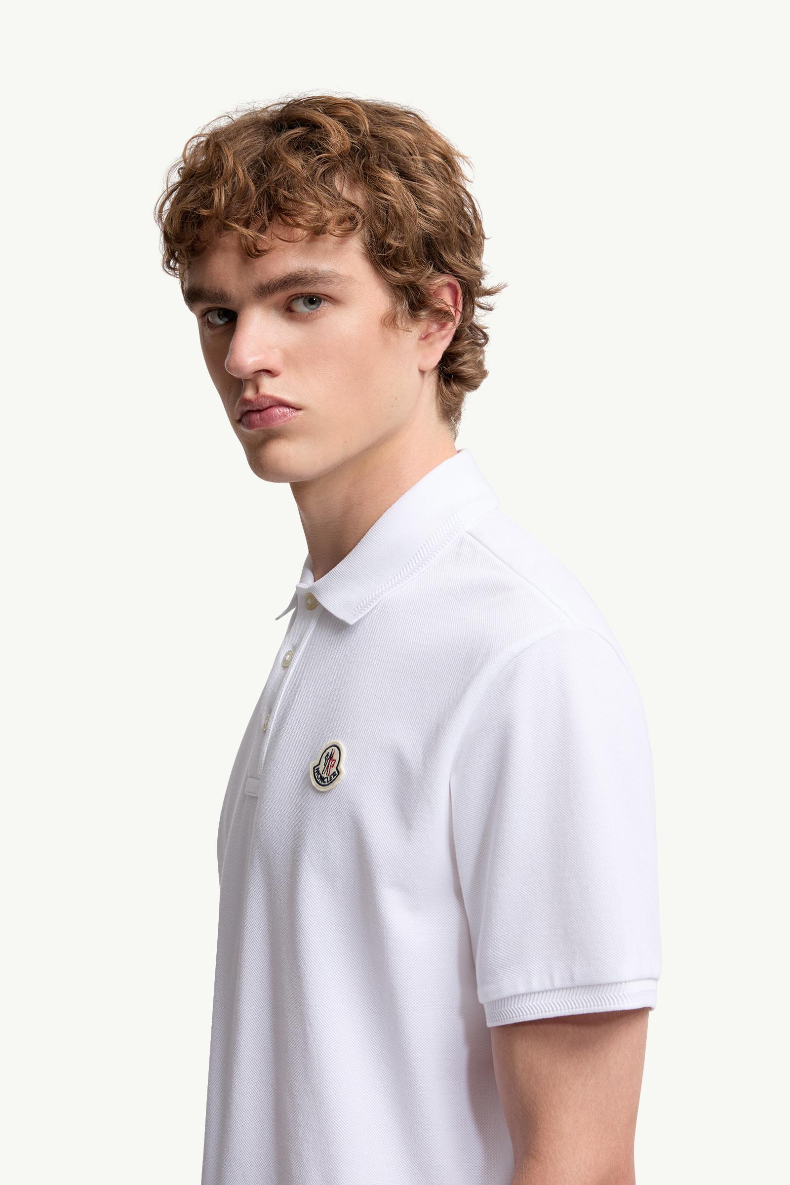 Logo Patch Cotton Piquet Polo Shirt Men White Moncler 1