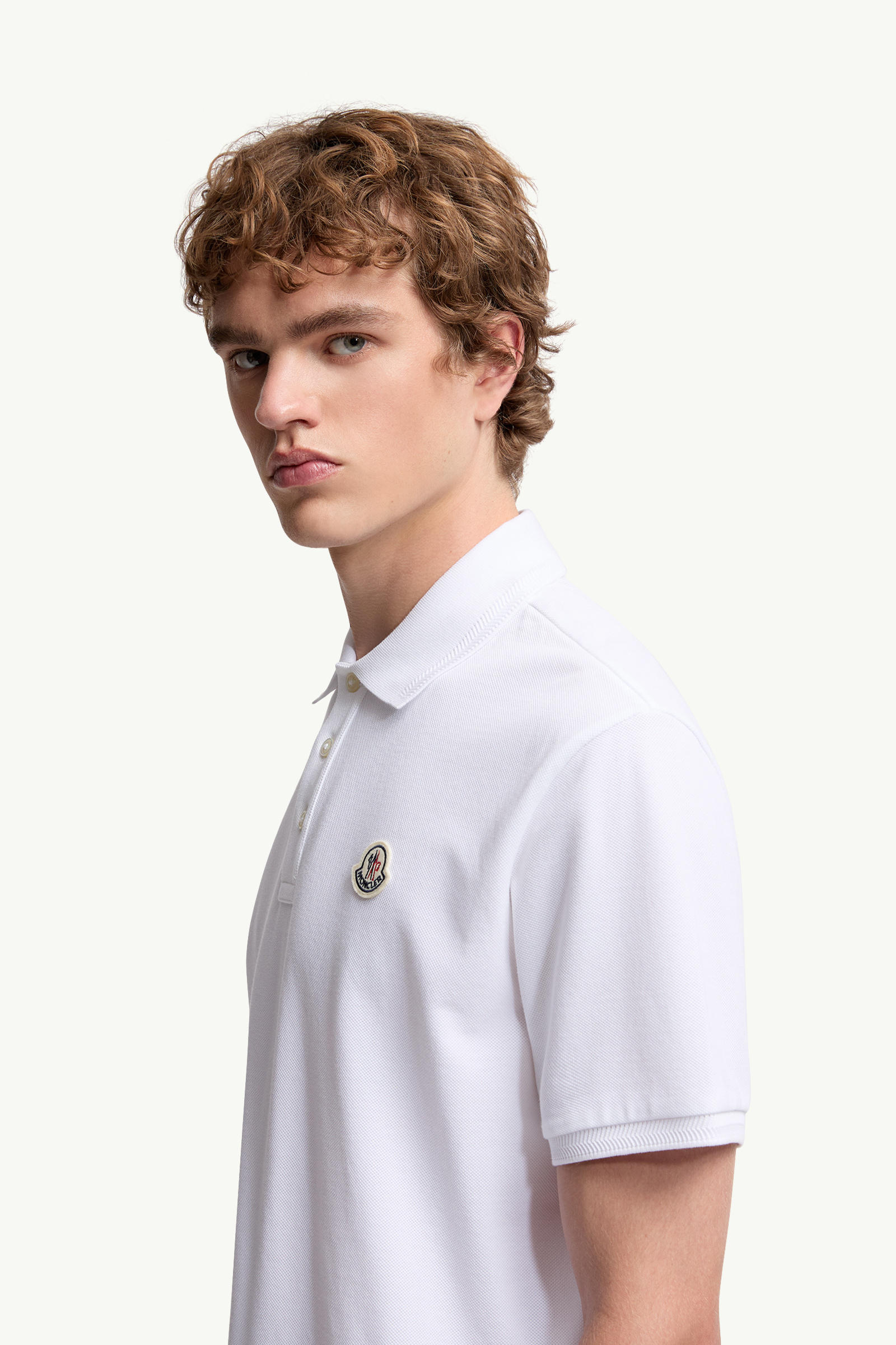 Logo Patch Cotton Piquet Polo Shirt Men White Moncler 1