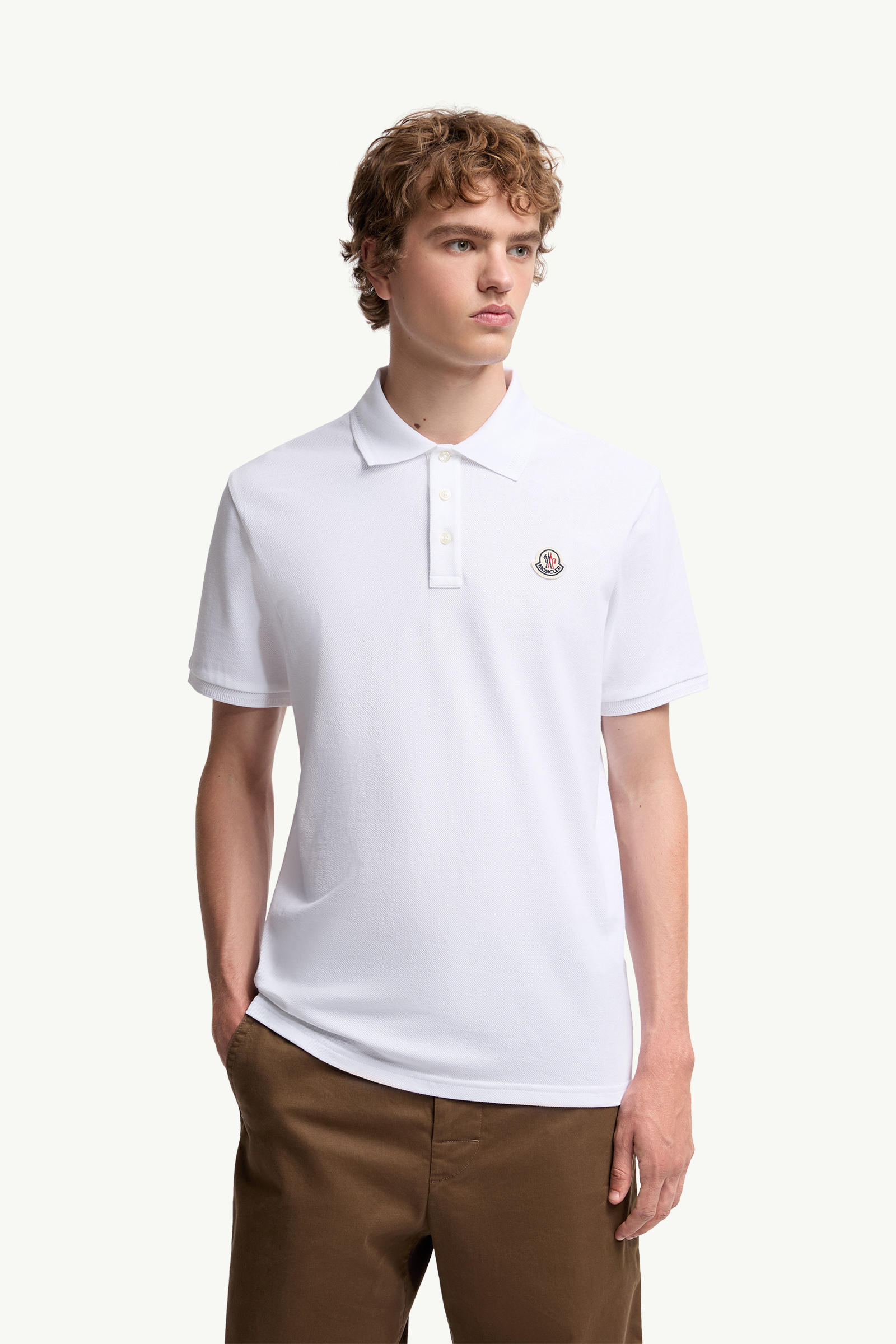 Logo Patch Cotton Piquet Polo Shirt Men White Moncler 3