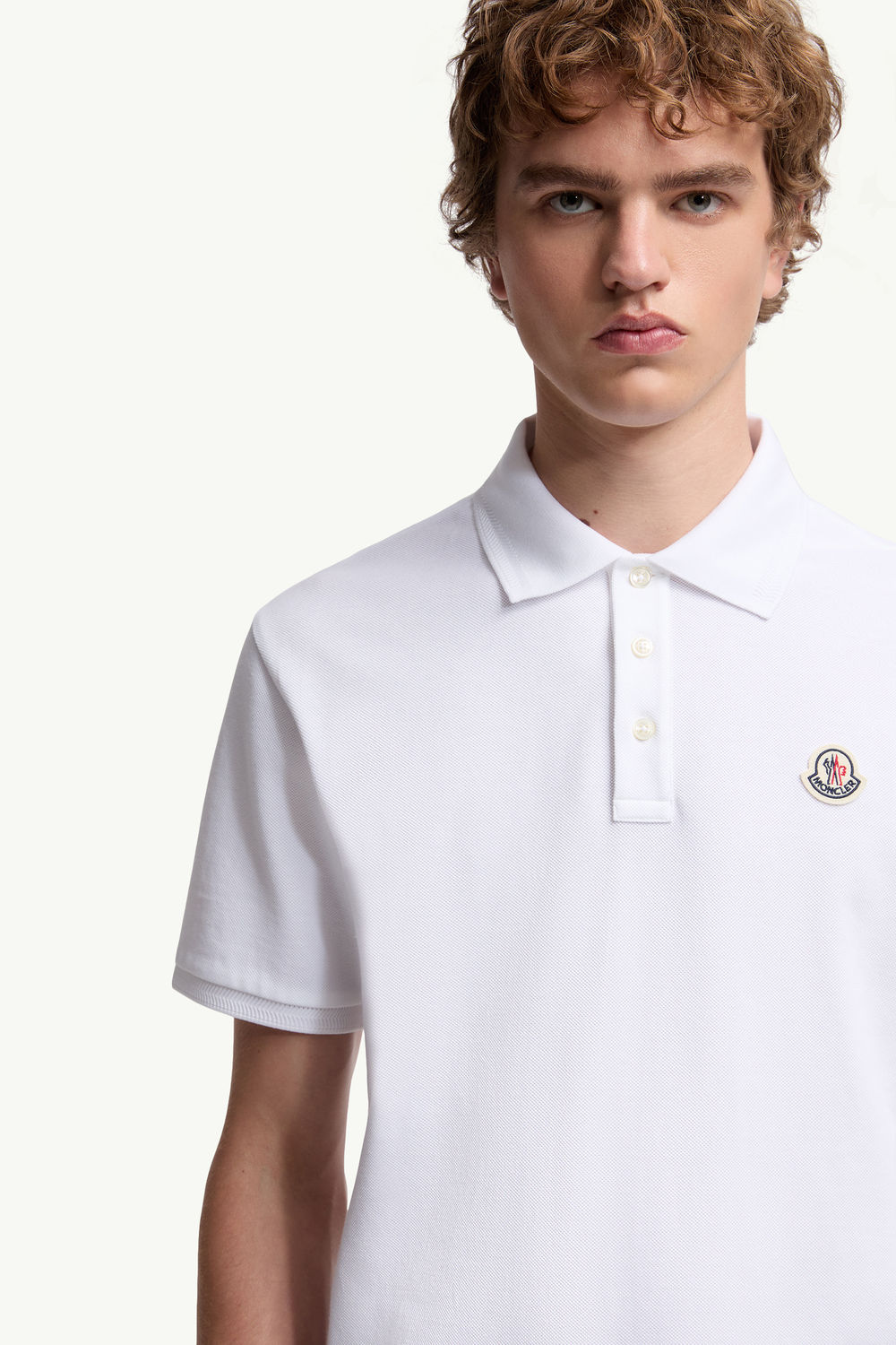 Logo Patch Cotton Piquet Polo Shirt Men White Moncler 5