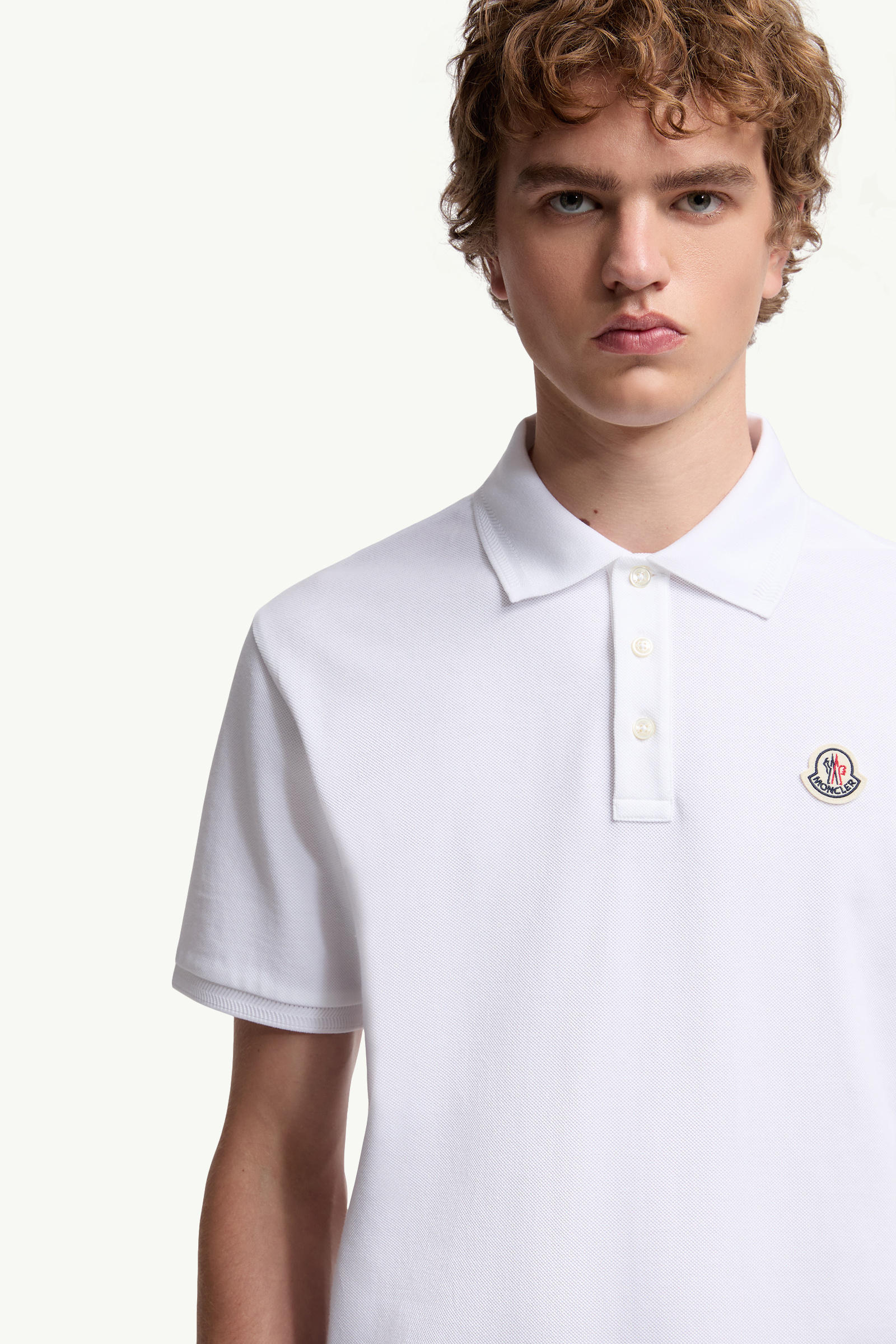 Logo Patch Cotton Piquet Polo Shirt Men White Moncler 5