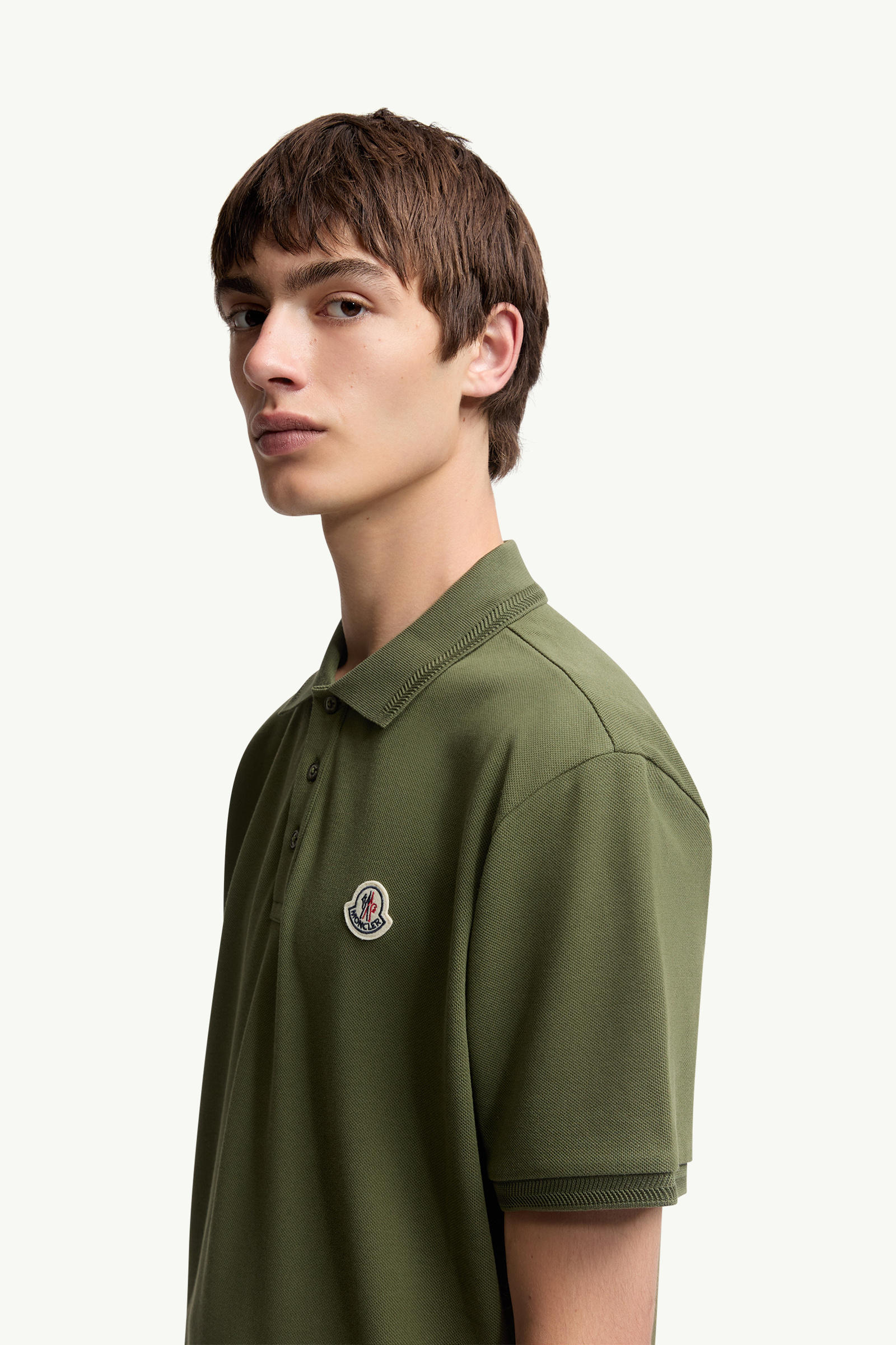 Logo Patch Cotton Piquet Polo Shirt Men Khaki Moncler 1