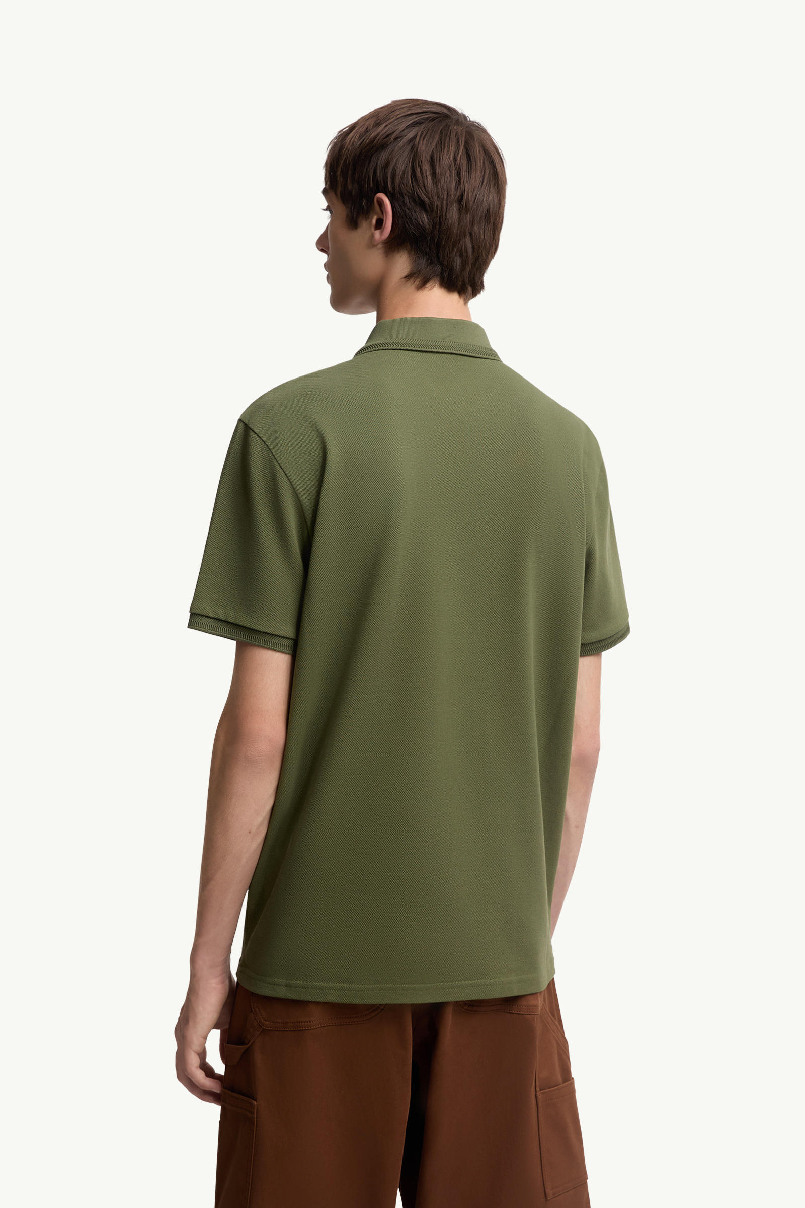 Logo Patch Cotton Piquet Polo Shirt Men Khaki Moncler 4