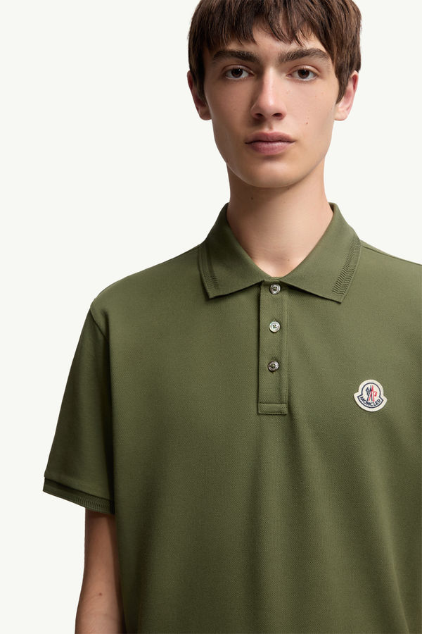 Logo Patch Cotton Piquet Polo Shirt Men Khaki Moncler 5