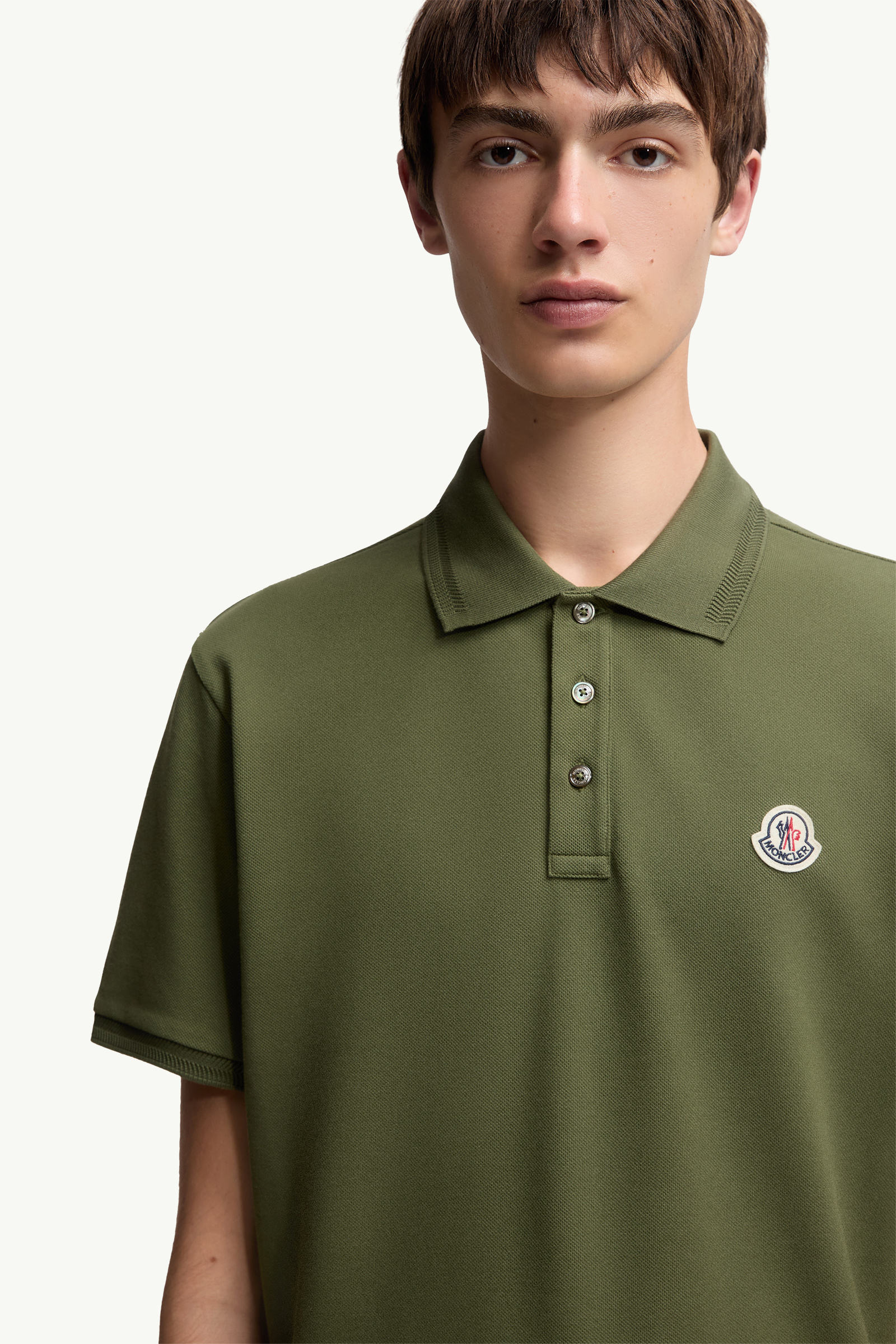 Logo Patch Cotton Piquet Polo Shirt Men Khaki Moncler 5