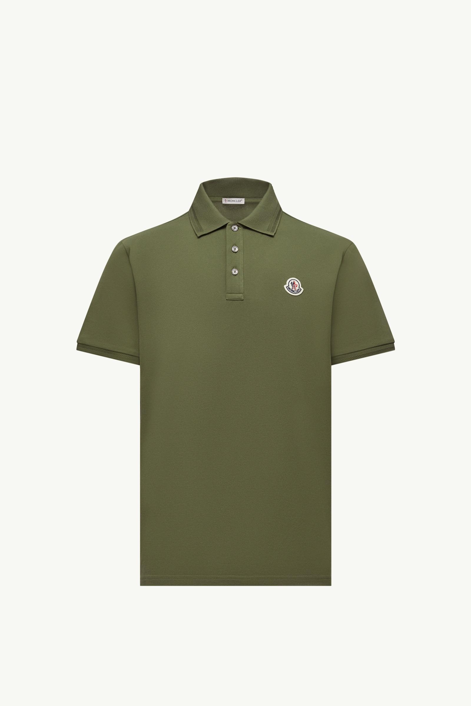 Olive Green Logo Patch Cotton Piquet Polo Shirt - Polos & T-shirts