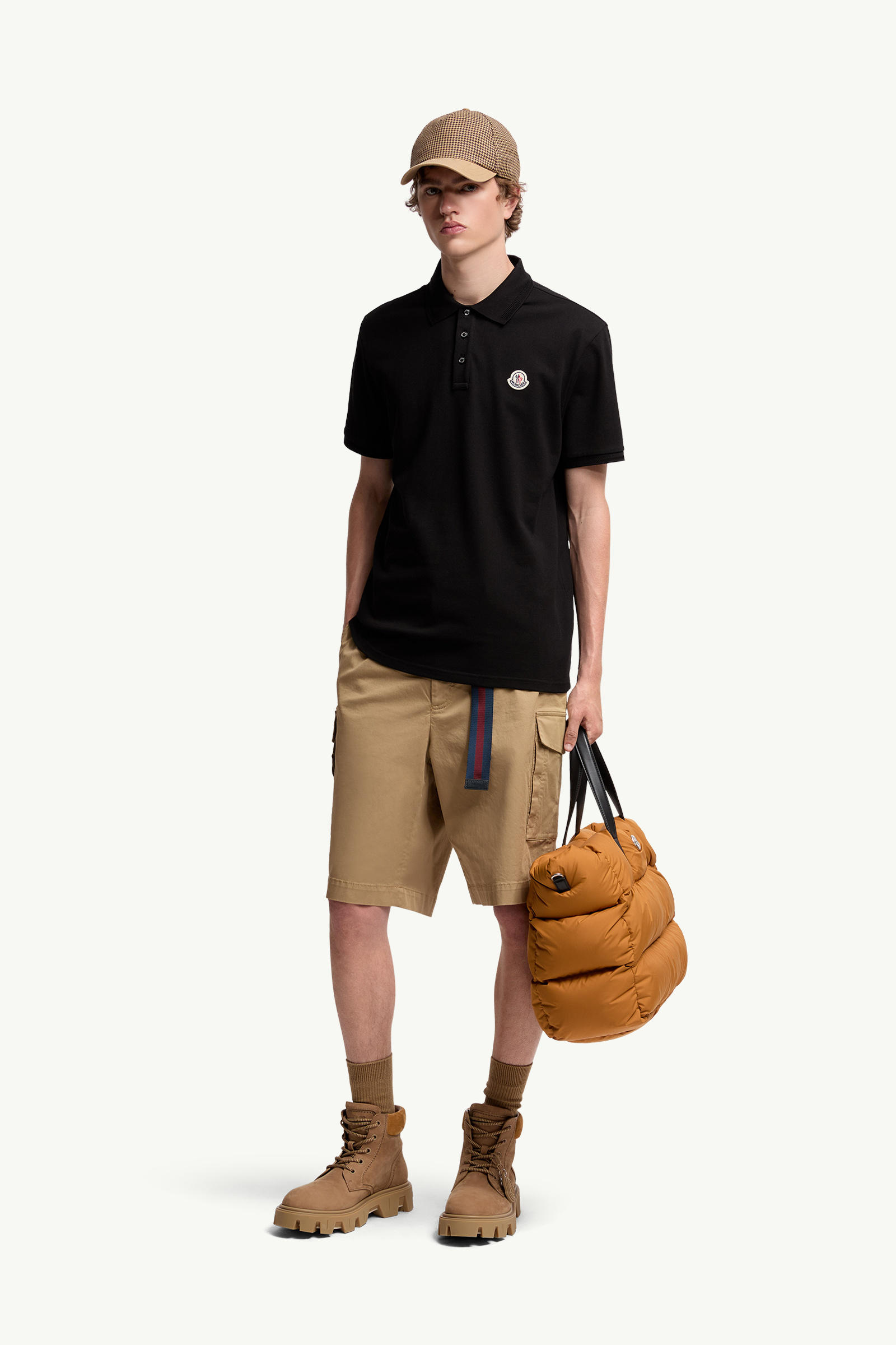 Logo Patch Cotton Piquet Polo Shirt Men Black Moncler 0