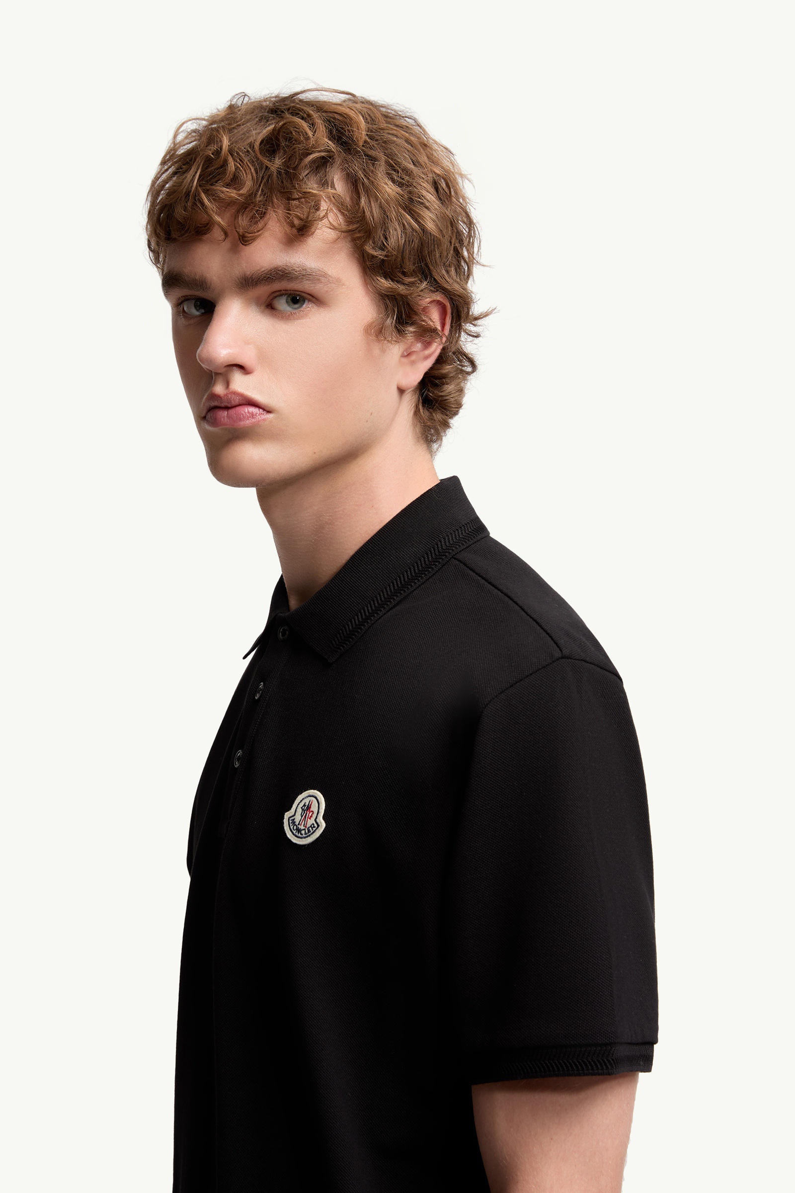 Logo Patch Cotton Piquet Polo Shirt Men Black Moncler 1