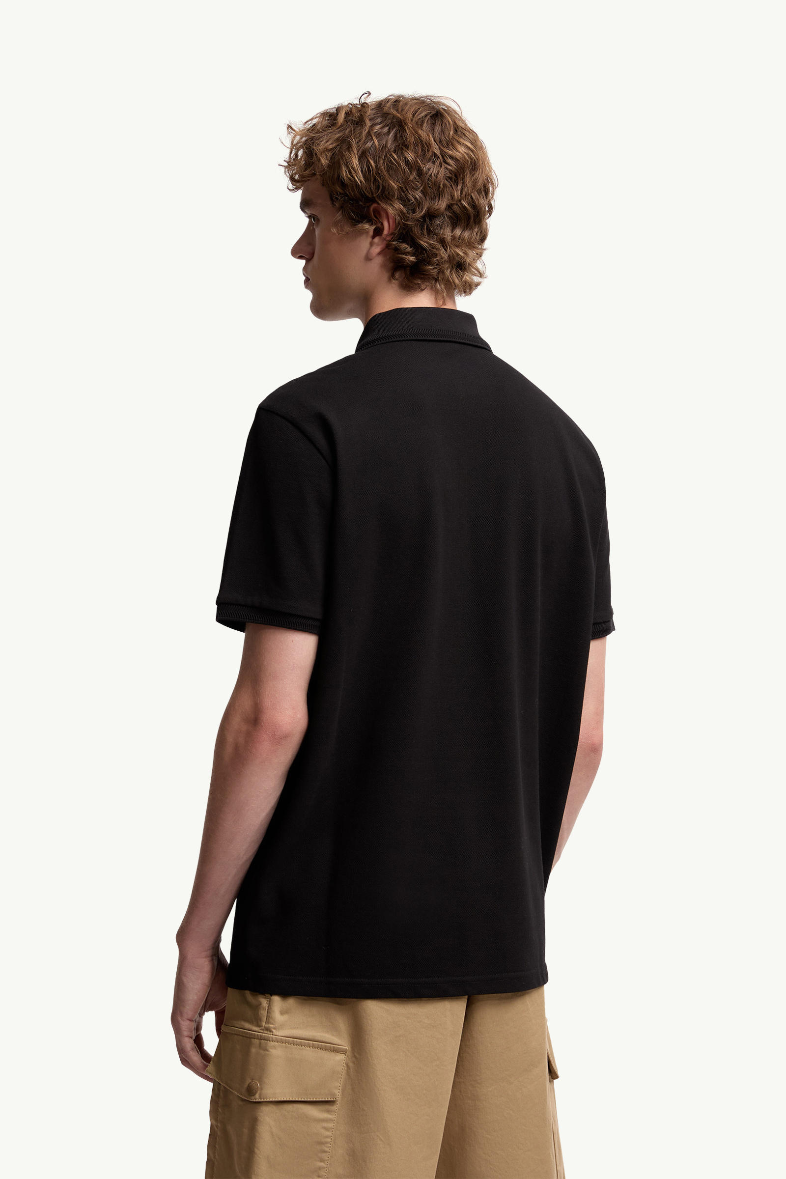 Logo Patch Cotton Piquet Polo Shirt Men Black Moncler 4