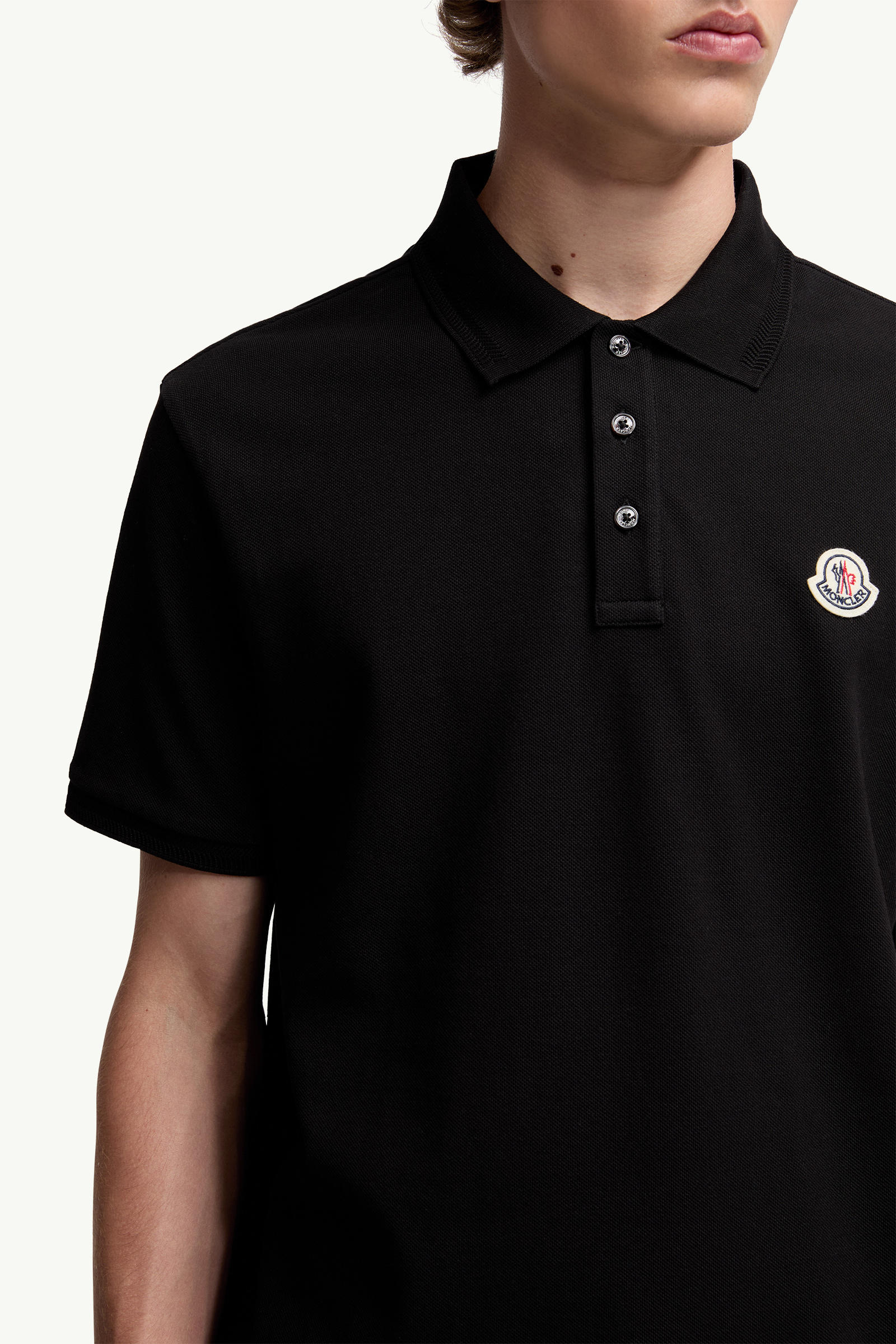 Logo Patch Cotton Piquet Polo Shirt Men Black Moncler 5