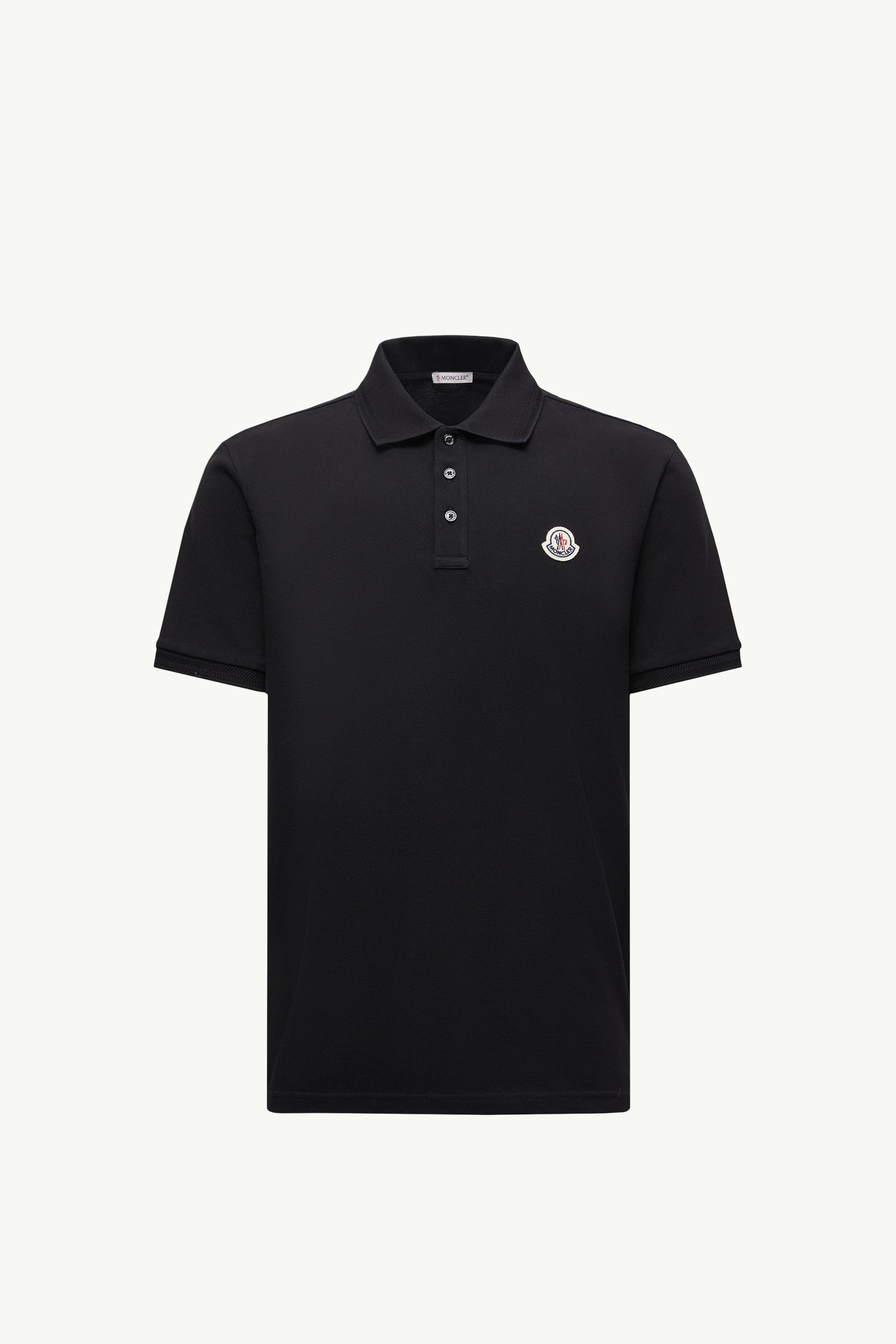 $ MONCLER ブラック ポロシャツ　ワッペン　Slim Fit コットン Black Logo Patch Cotton Piquet Polo Shirt - Polos & T-shirts for