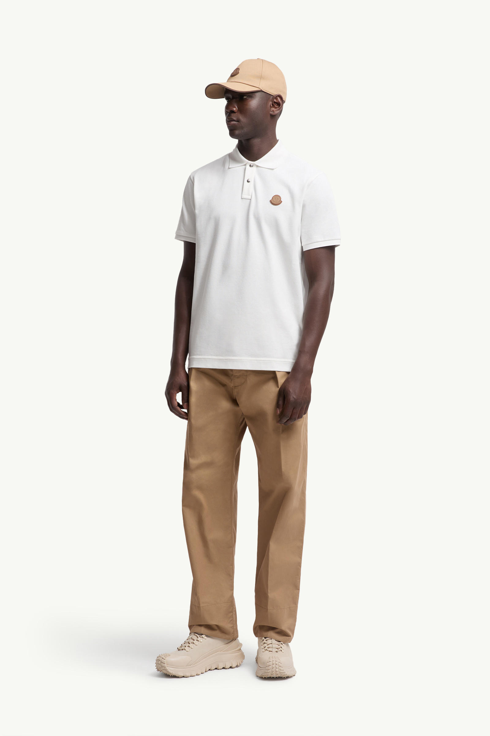 Logo Patch Cotton Piquet Polo Shirt Men White Moncler 0