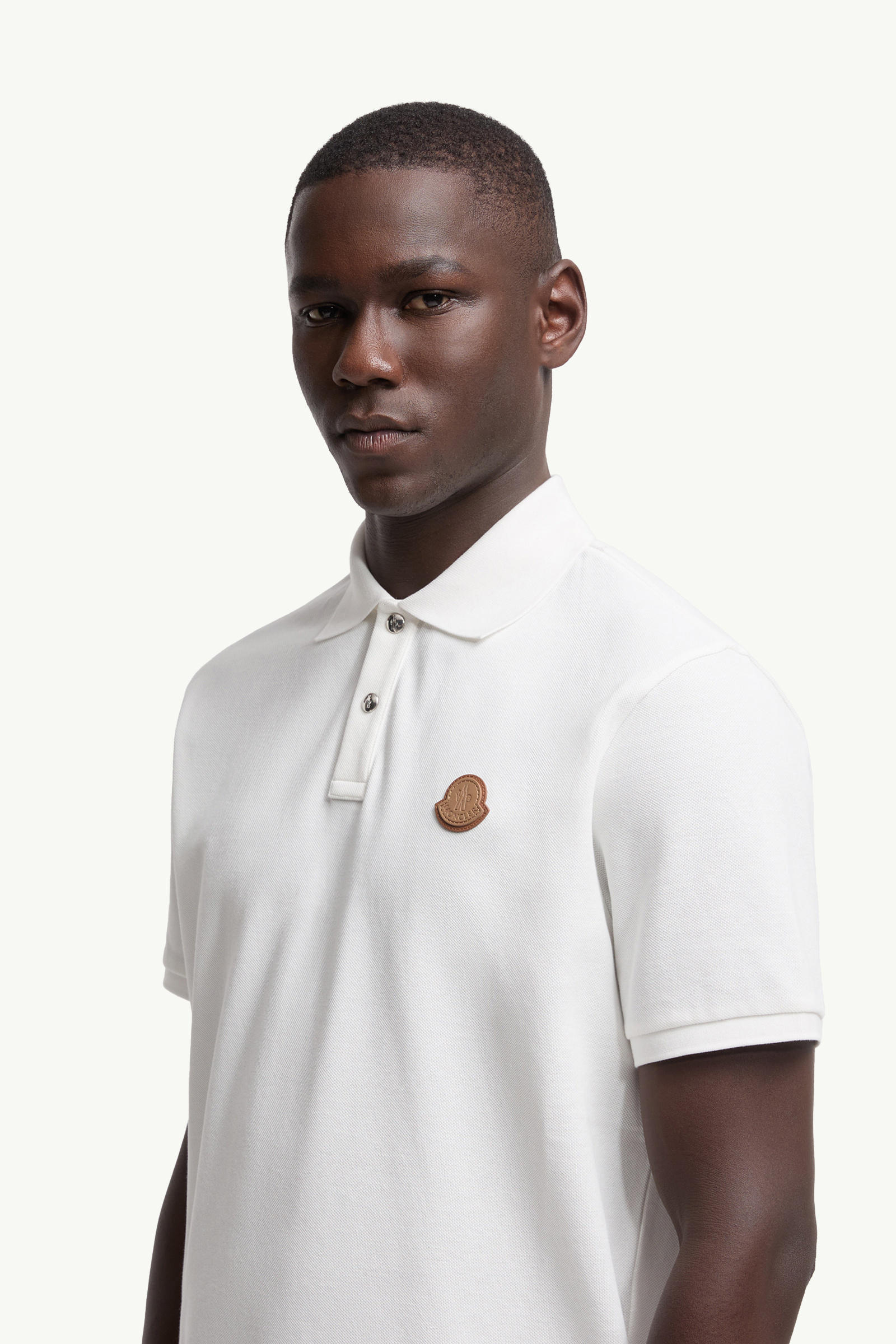 Logo Patch Cotton Piquet Polo Shirt Men White Moncler 1
