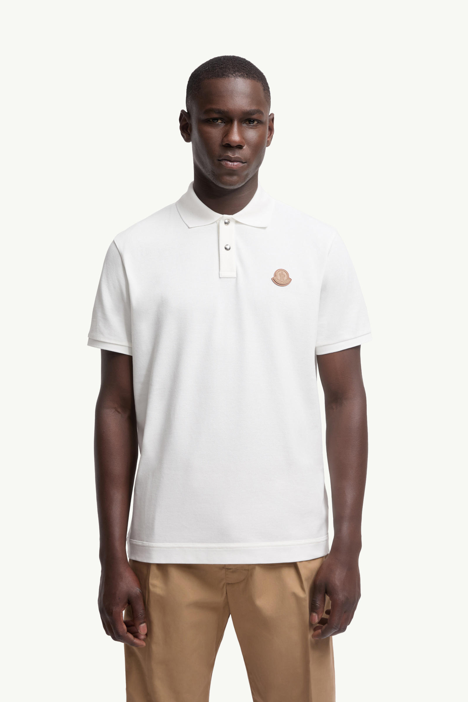 Logo Patch Cotton Piquet Polo Shirt Men White Moncler 3