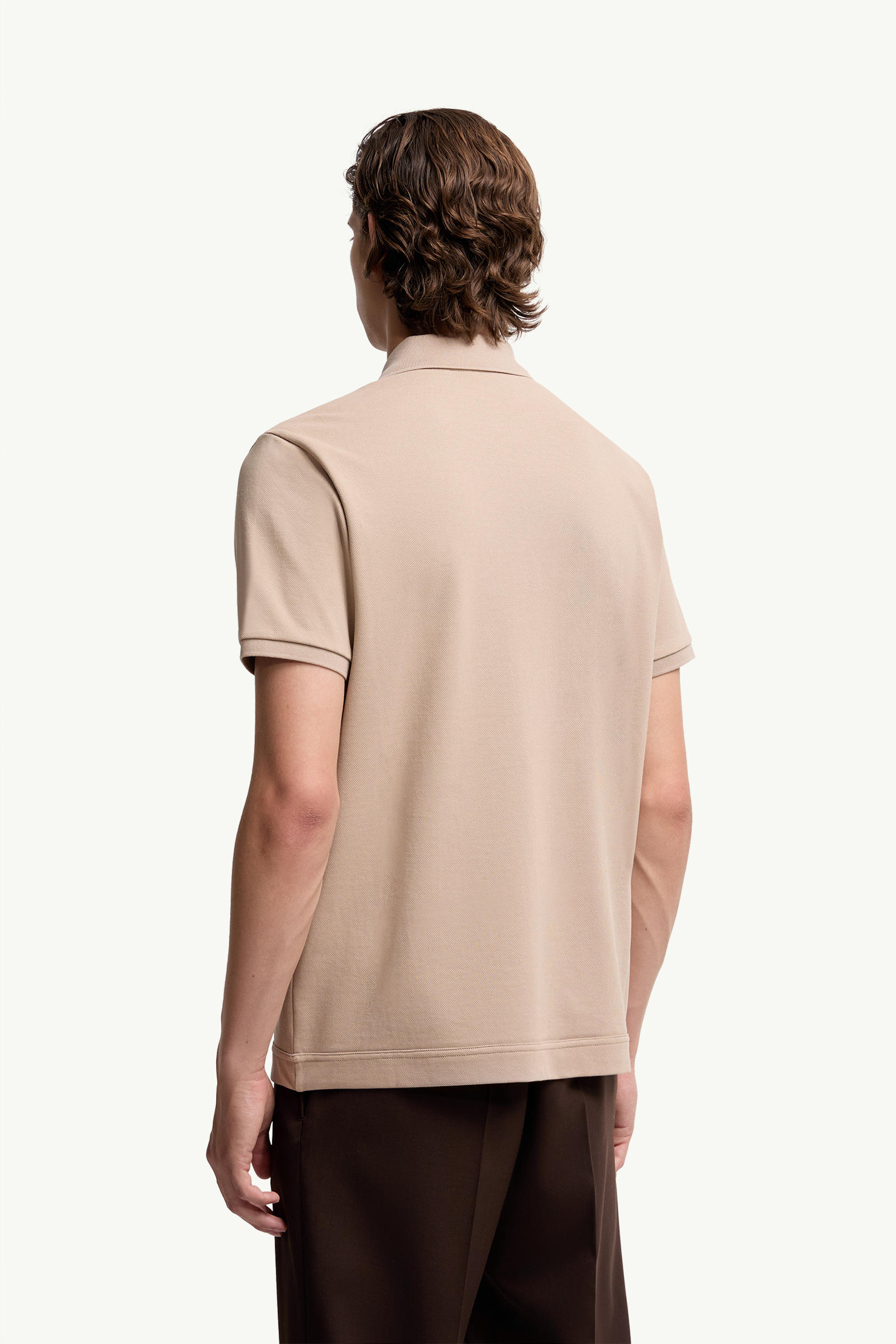Logo Patch Cotton Piquet Polo Shirt Men Light Beige Moncler 4