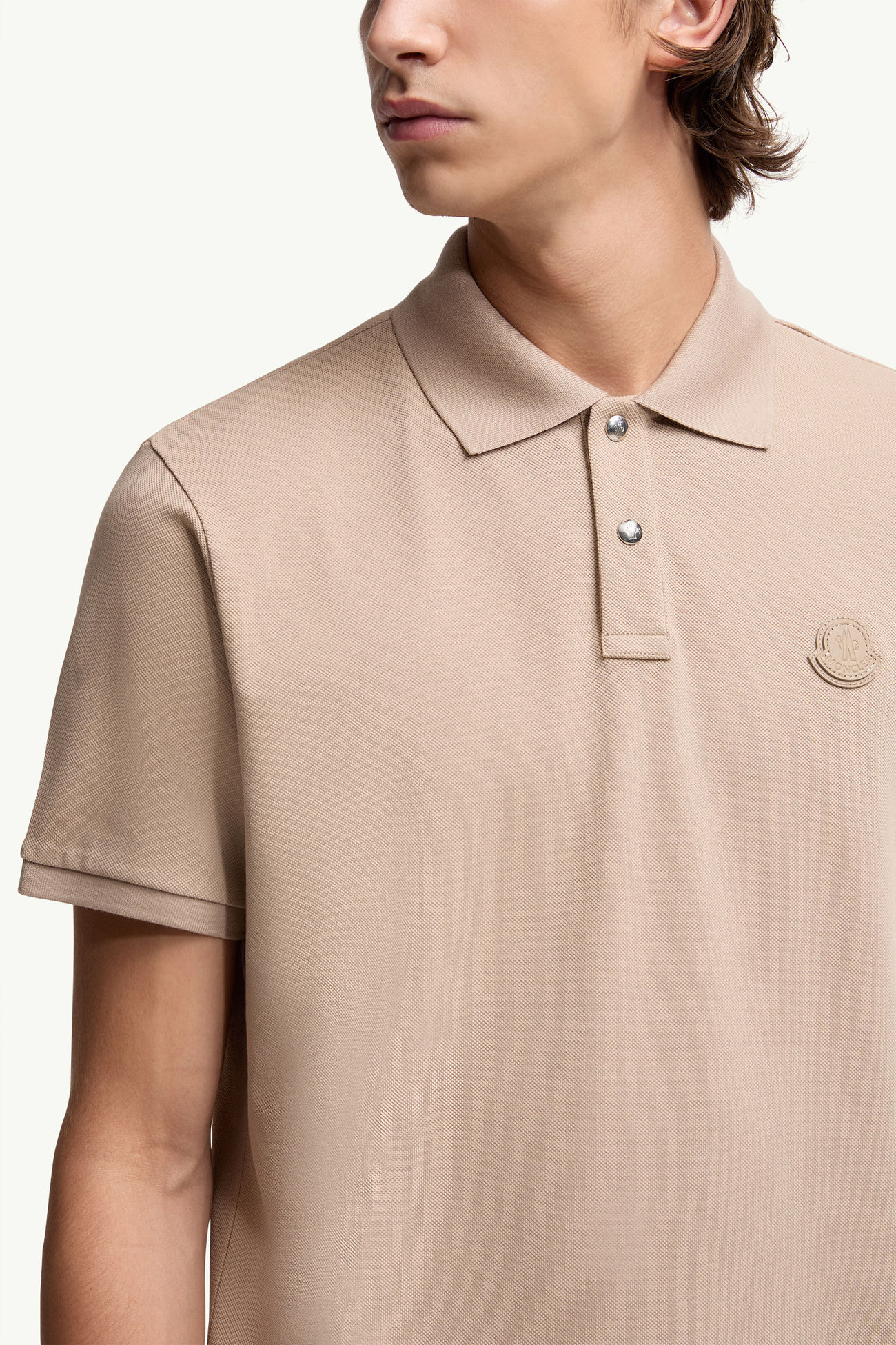 Polo de piqué de algodón con parche con logotipo Hombre Beige Claro Moncler 5