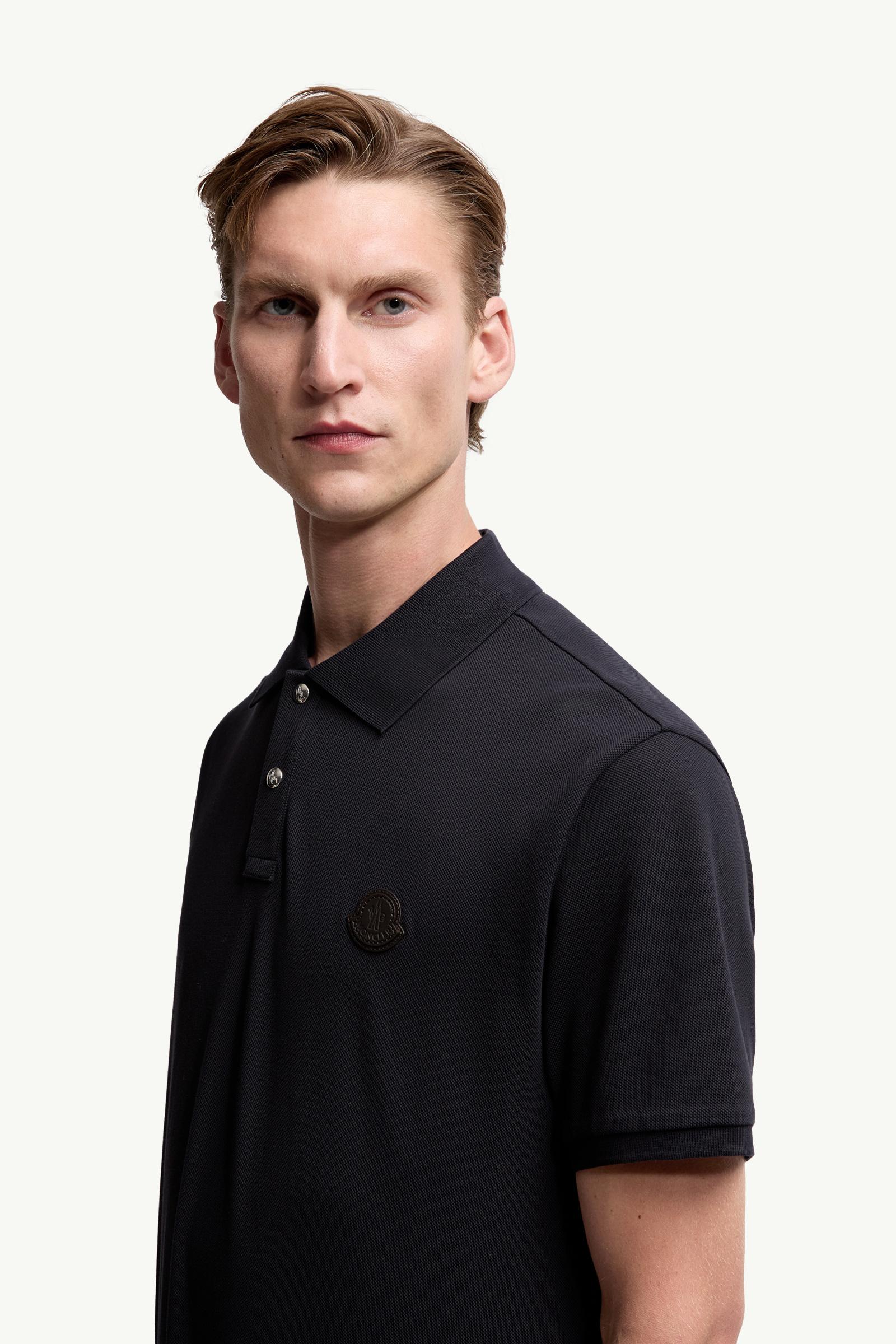 Logo Patch Cotton Piquet Polo Shirt Men Navy Blue Moncler 1