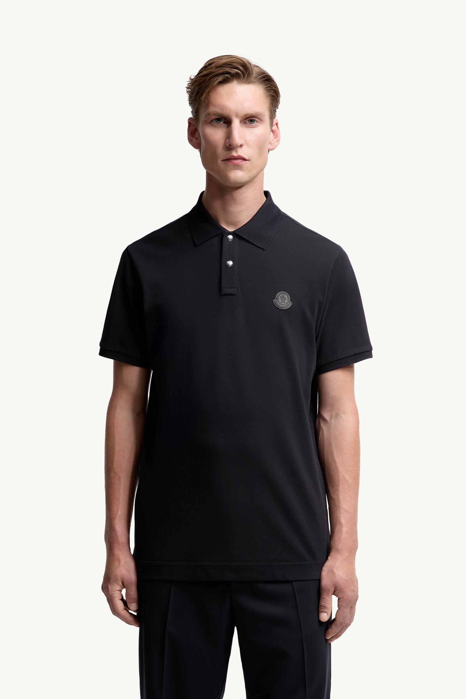Navy Blue Logo Patch Cotton Piquet Polo Shirt - Polos & T