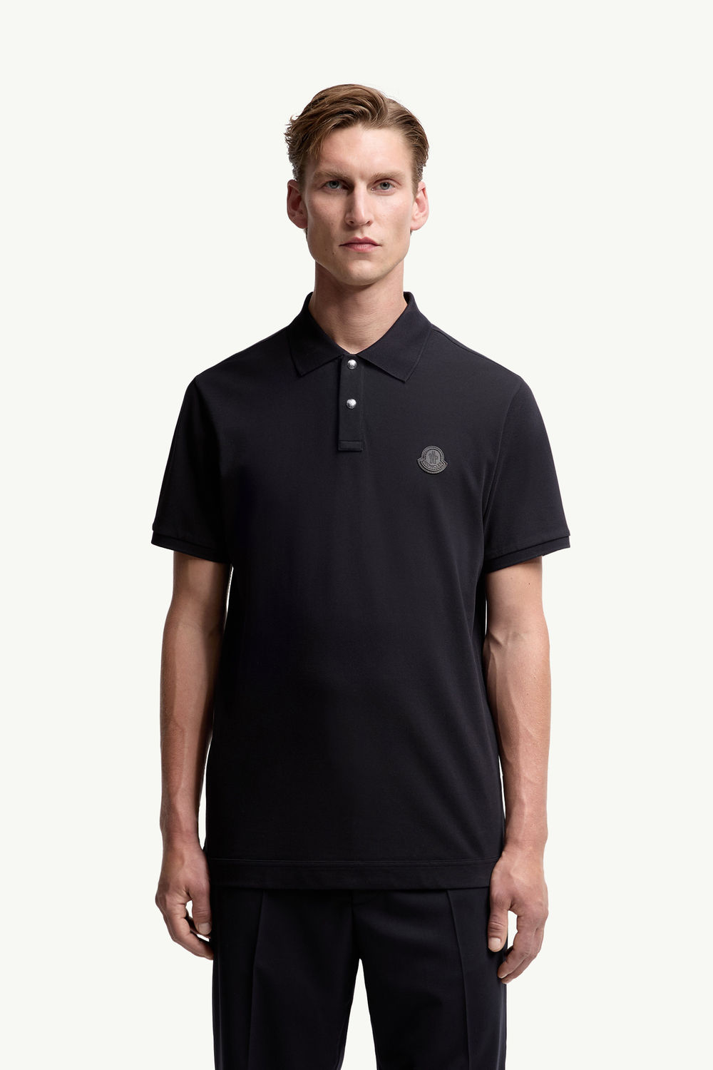 Logo Patch Cotton Piquet Polo Shirt Men Navy Blue Moncler 3