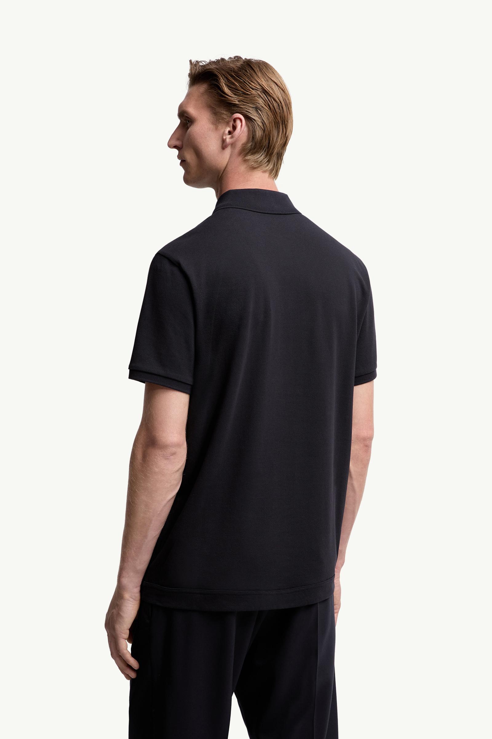 Navy Blue Logo Patch Cotton Piquet Polo Shirt - Polos & T