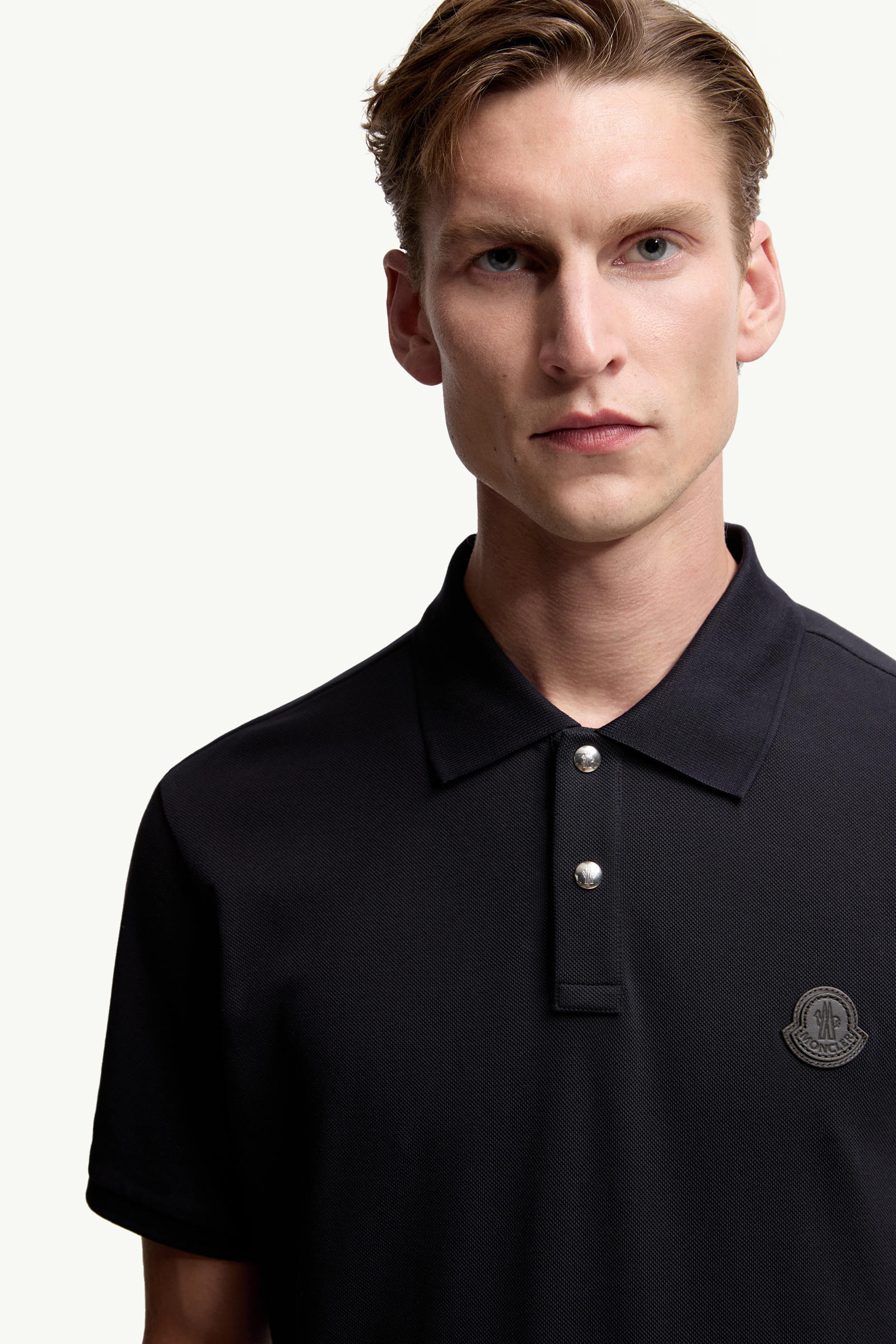 Logo Patch Cotton Piquet Polo Shirt Men Navy Blue Moncler 5