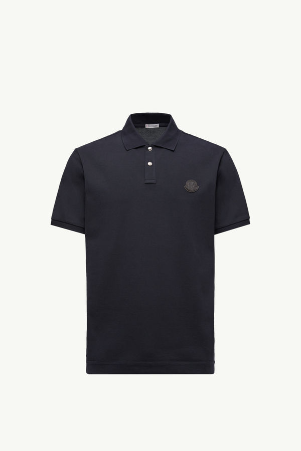 Logo Patch Cotton Piquet Polo Shirt Men Navy Blue Moncler 2
