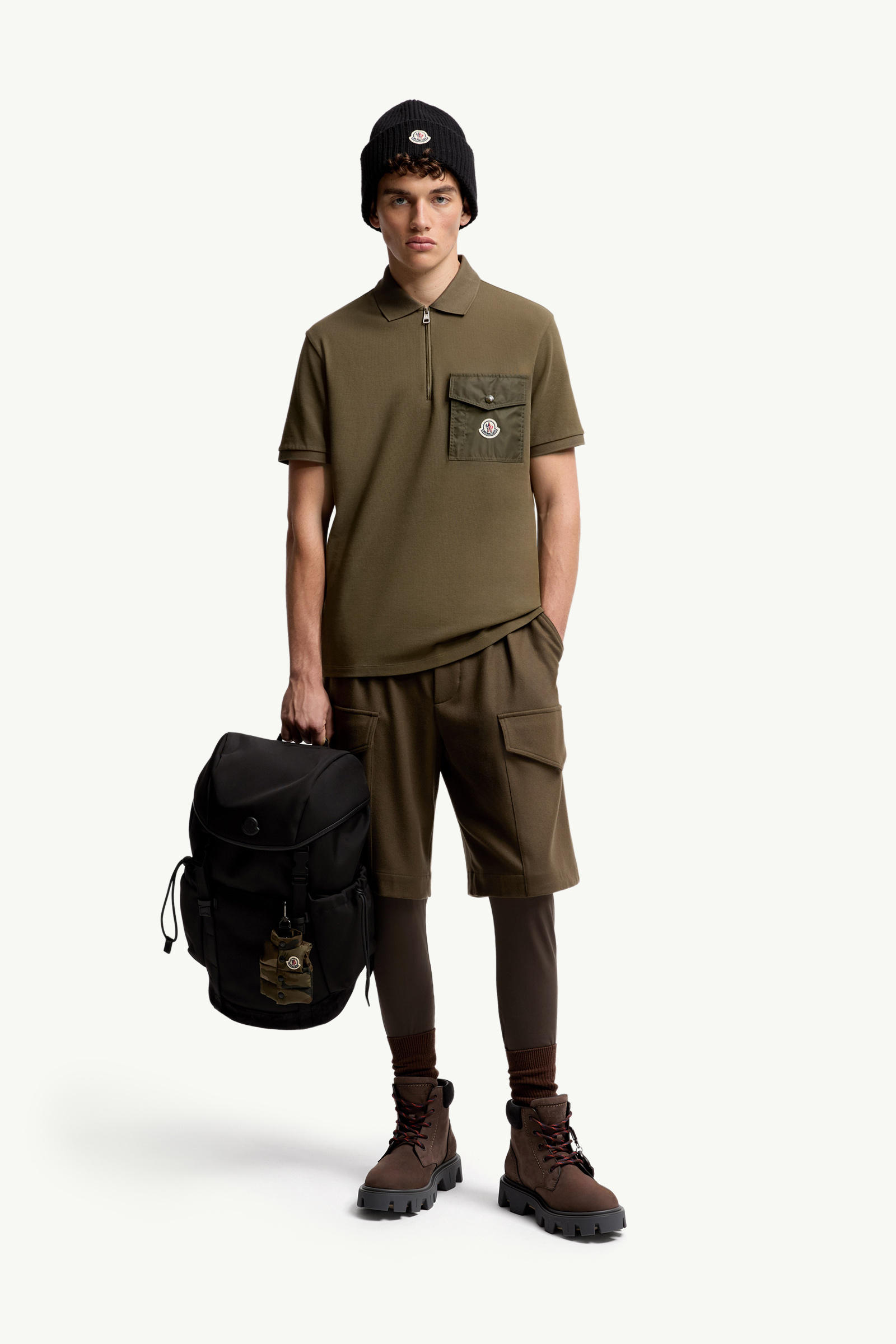 Polo de piqué de algodón con bolsillo Hombre Verde Oliva Moncler 0