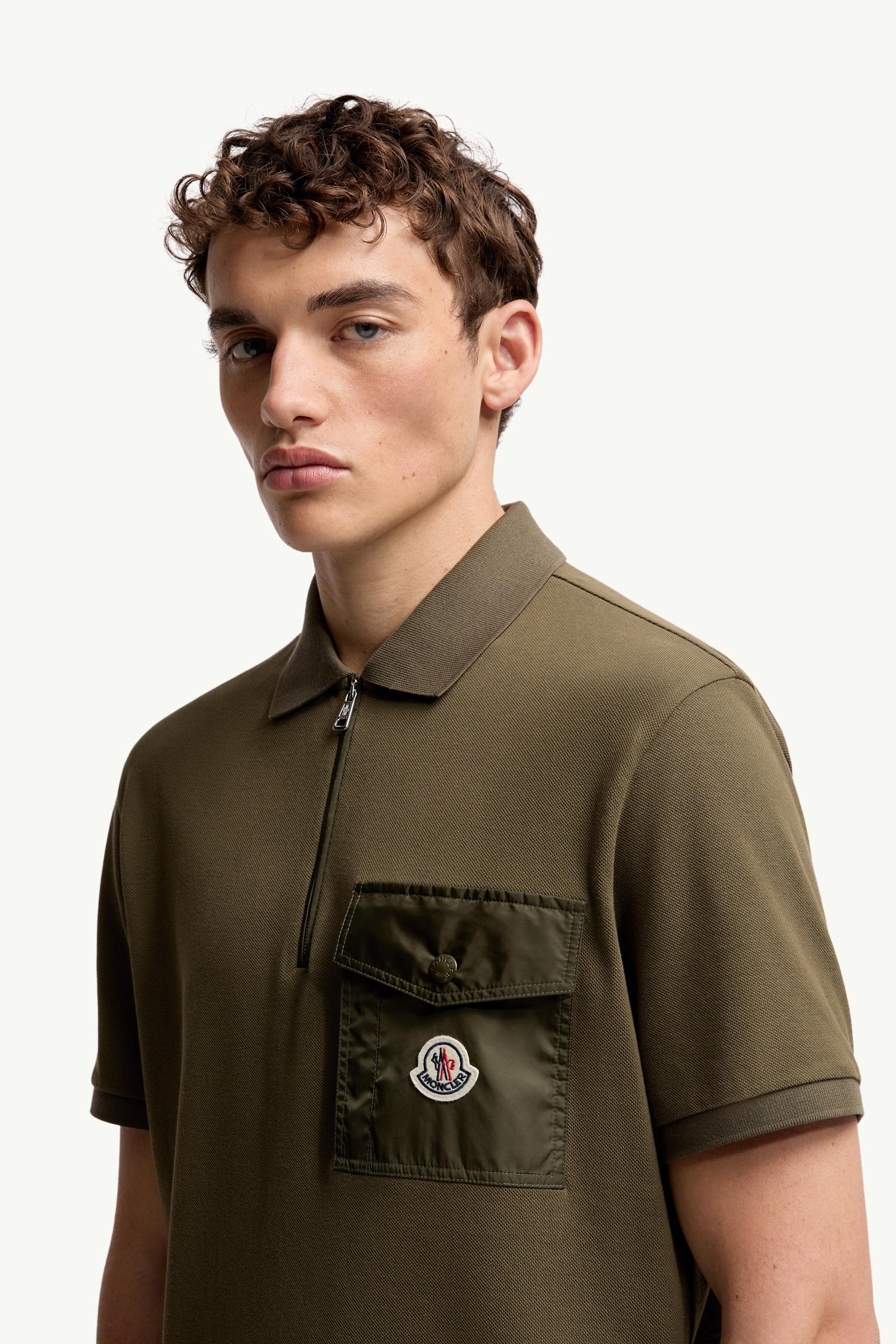 Polo de piqué de algodón con bolsillo Hombre Verde Oliva Moncler 1