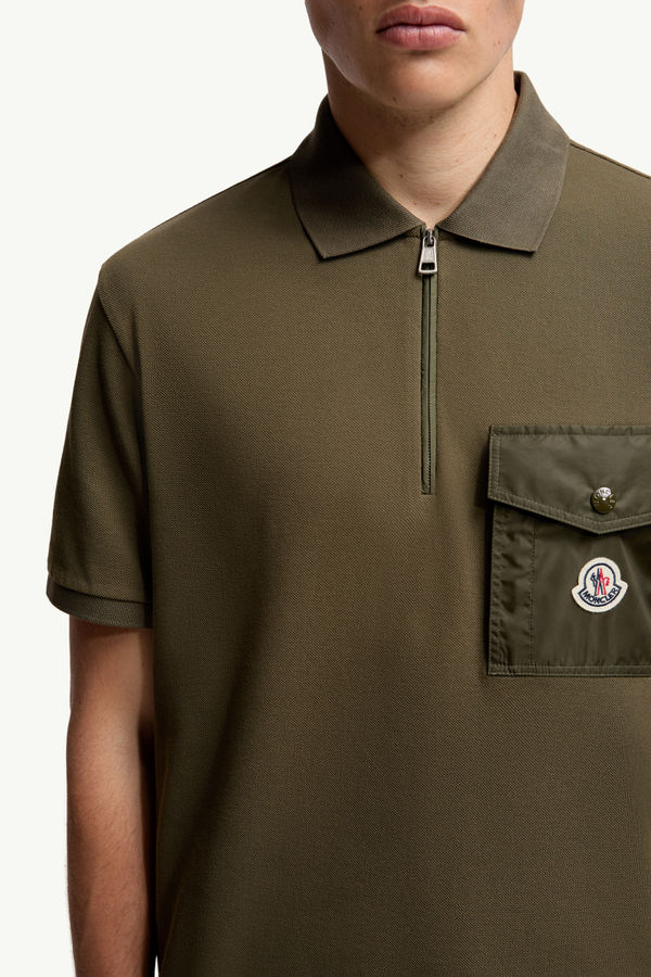 Cotton Piquet Polo Shirt with Pocket Men Olive Green Moncler 5