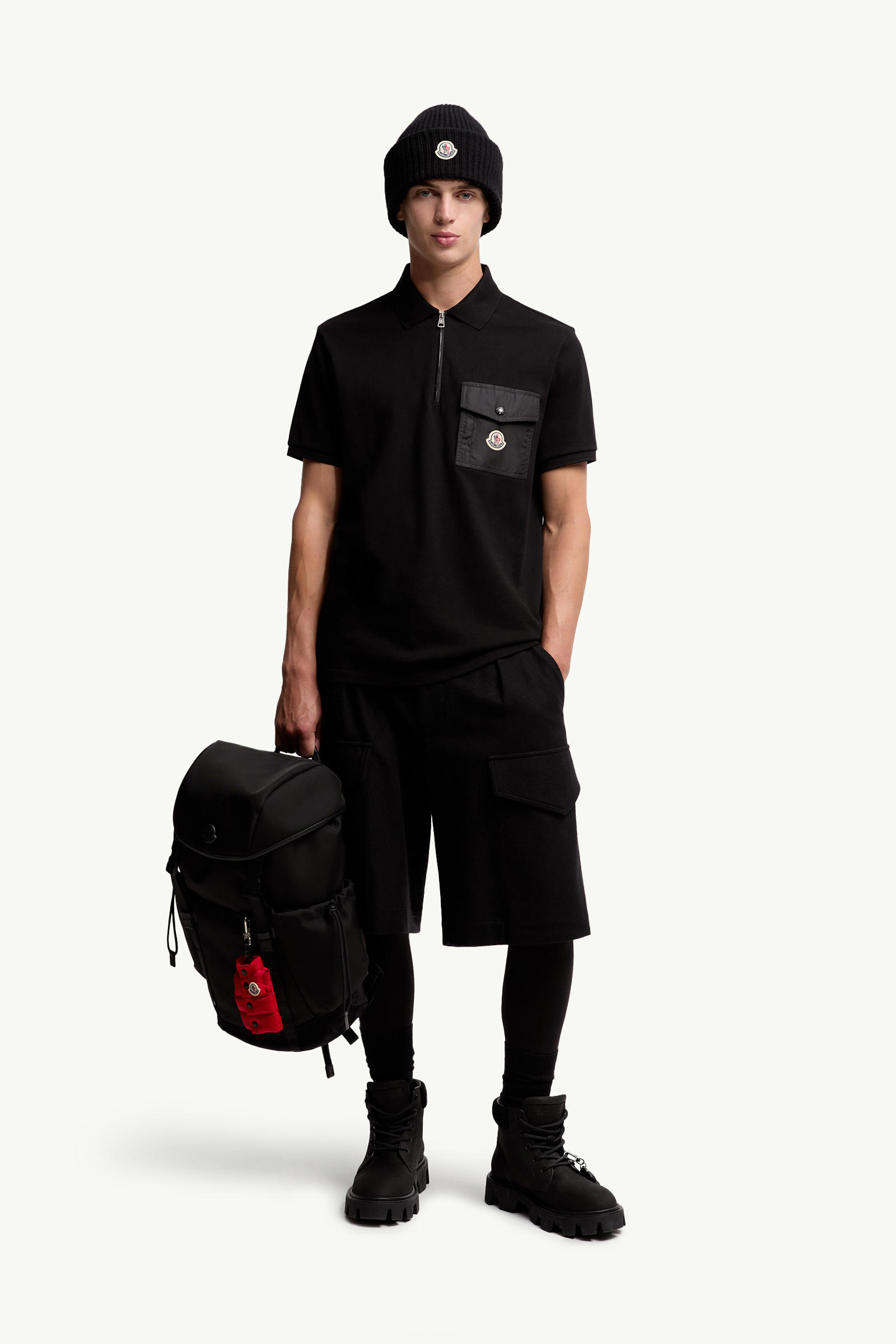 Poloshirt aus Baumwollpiqué mit Tasche Herren Schwarz Moncler 0