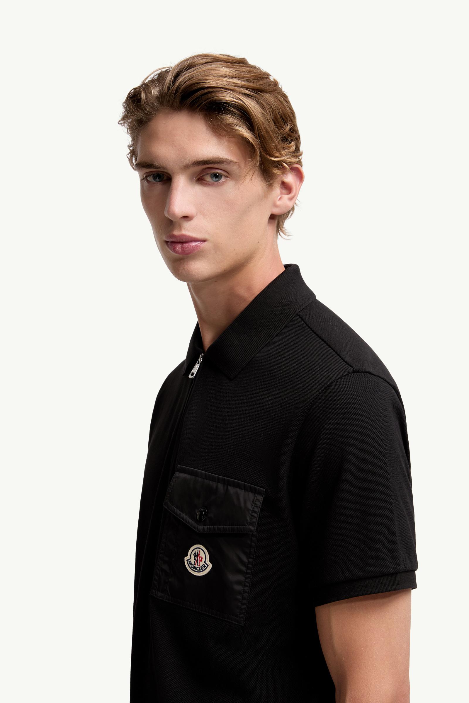 Black Cotton Piquet Polo Shirt with Pocket - Polos & T-shirts for