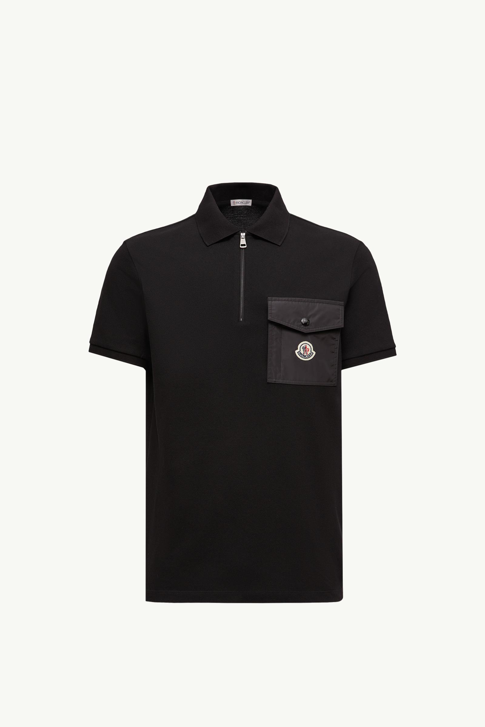 Black Cotton Piquet Polo Shirt with Pocket - Polos & T-shirts for