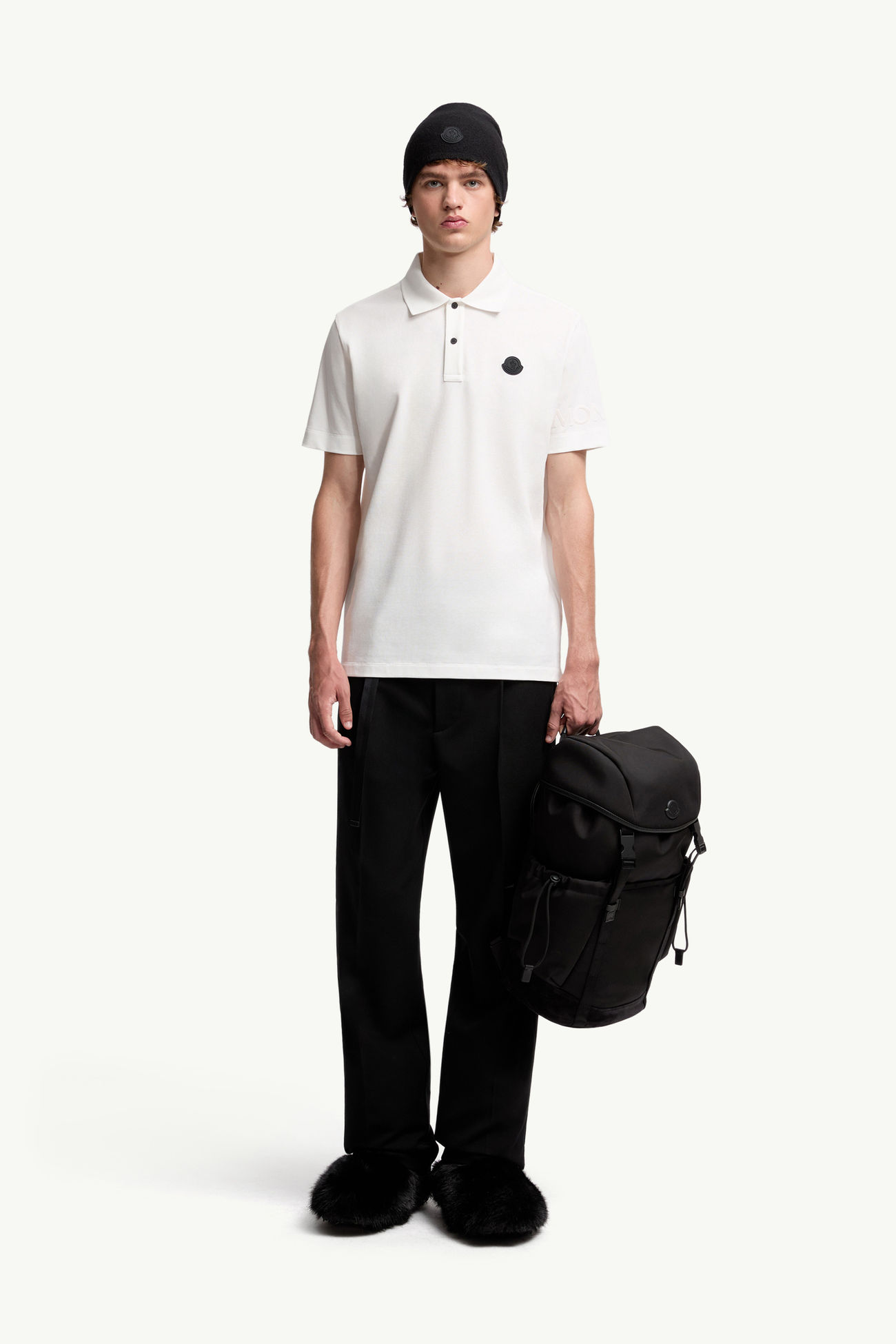 Logo Cotton Piquet Polo Shirt Men White Moncler 0