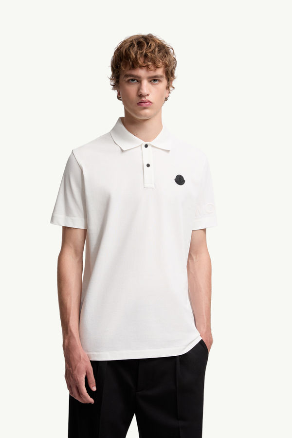Logo Cotton Piquet Polo Shirt Men White Moncler 3