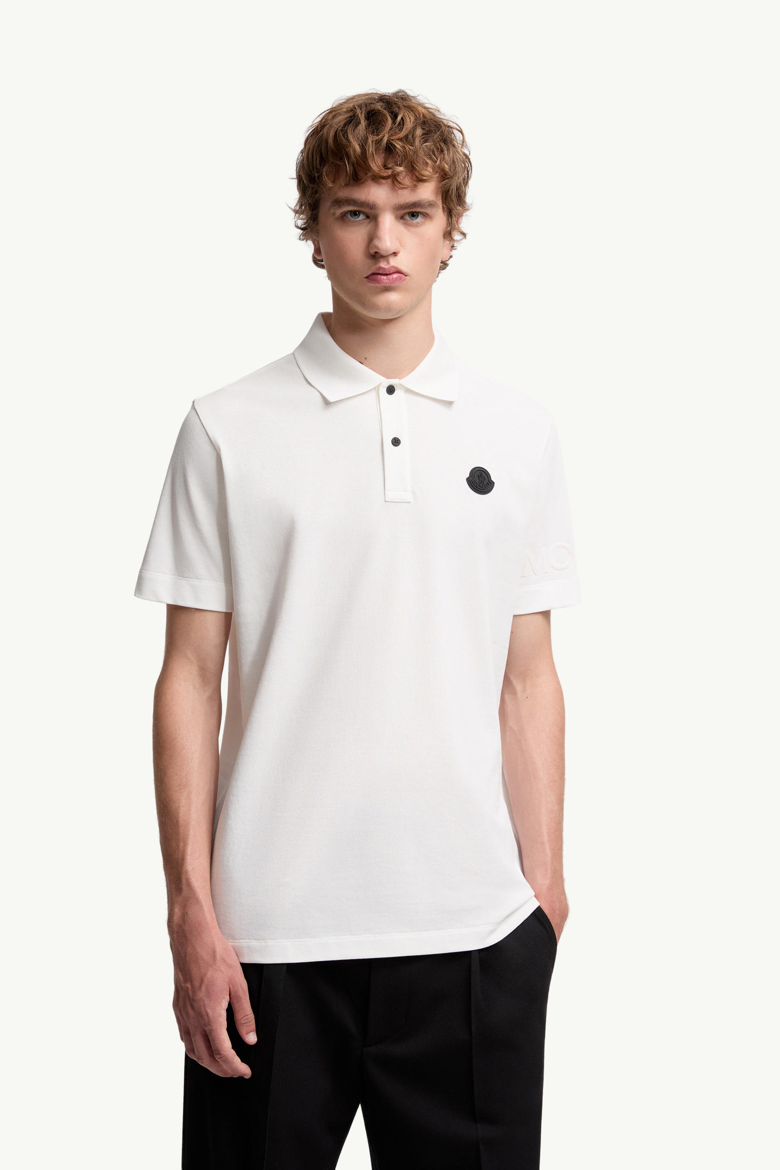 Logo Cotton Piquet Polo Shirt Men White Moncler 3